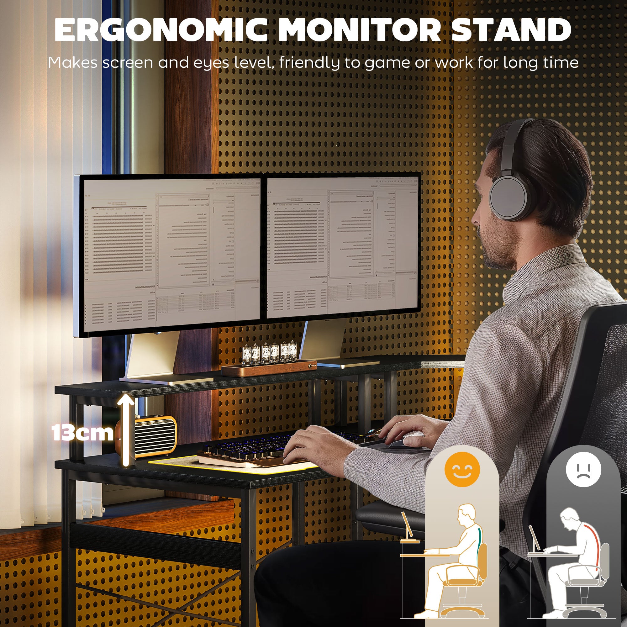 HOMCOM L-Shaped Corner Computer Desk with Monitor Stand, Black