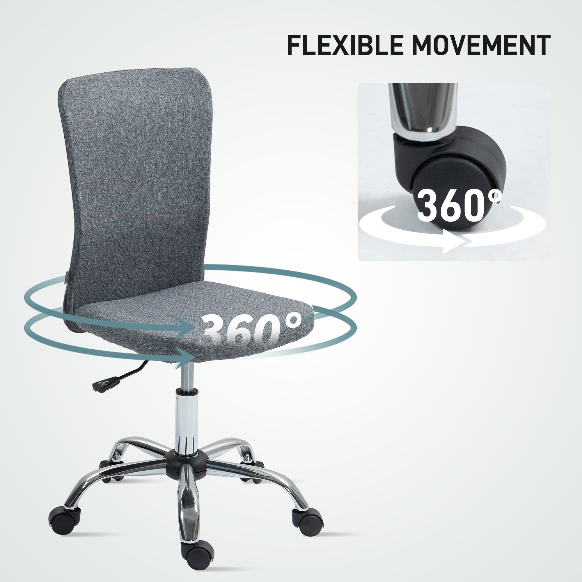 HOMCOM Grey Armless Adjustable Swivel Desk Chair, Linen-Feel