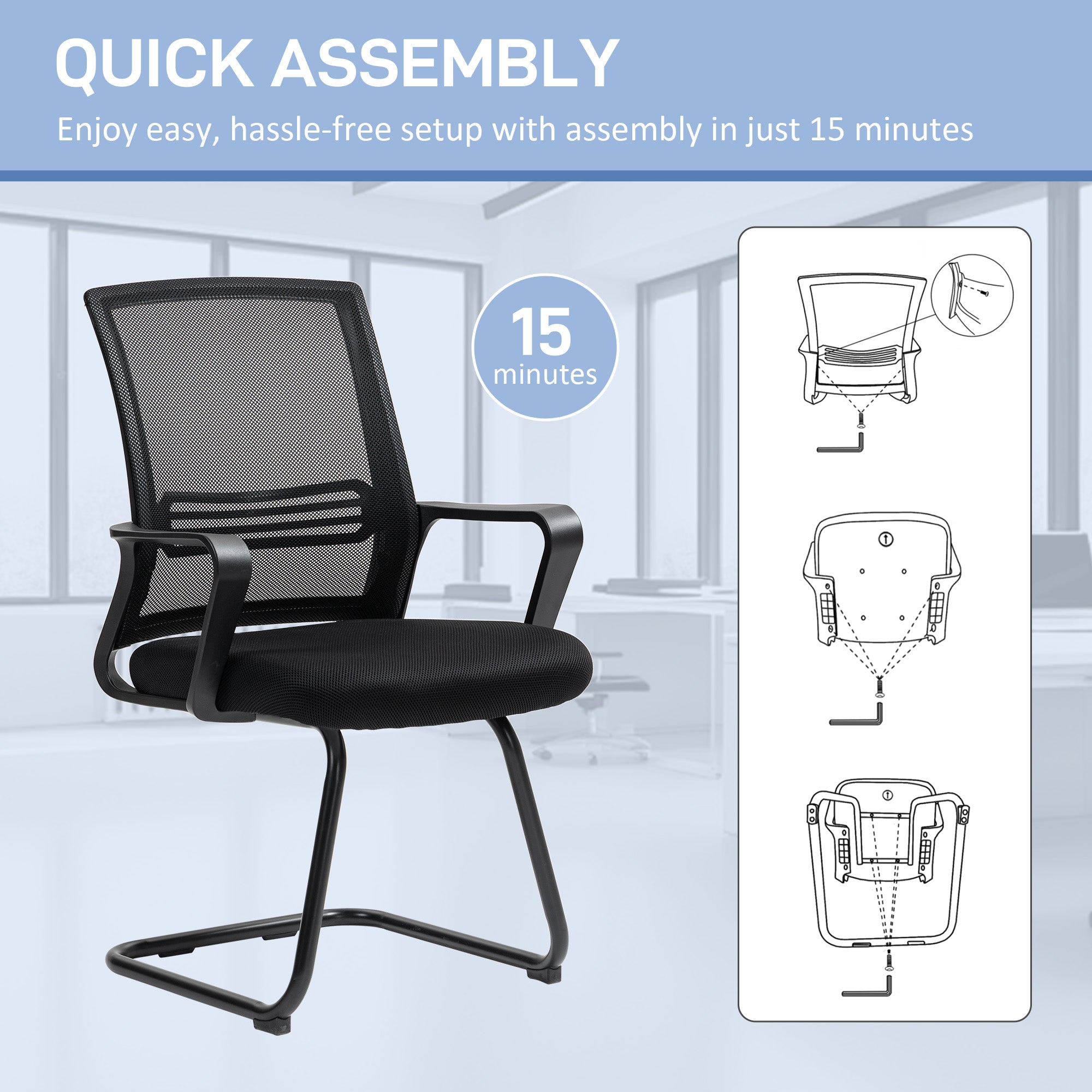 HOMCOM Mesh Office Reception Chair with Sled Base, Black