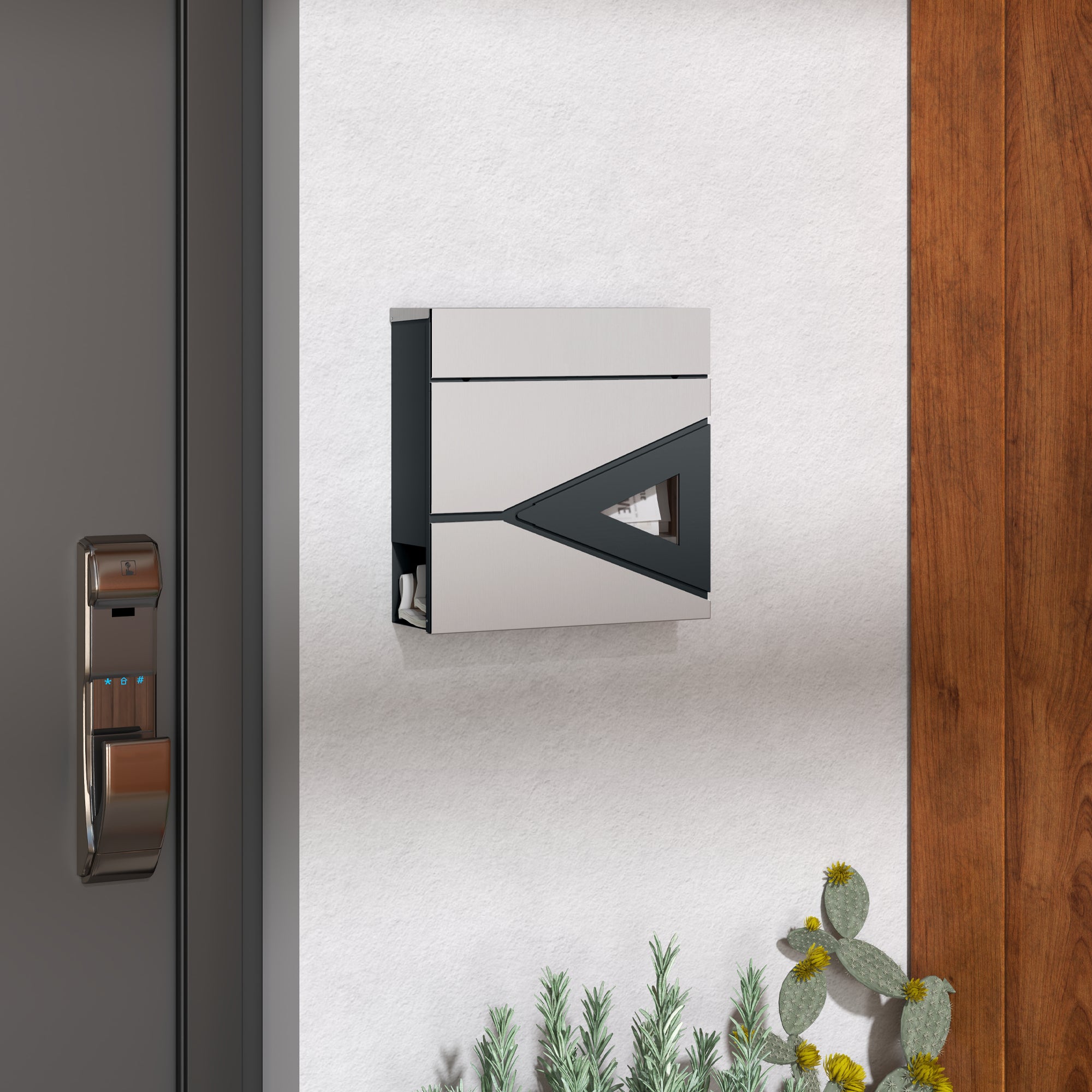 HOMCOM Wall Mounted Lockable Weatherproof Letterbox, Silver