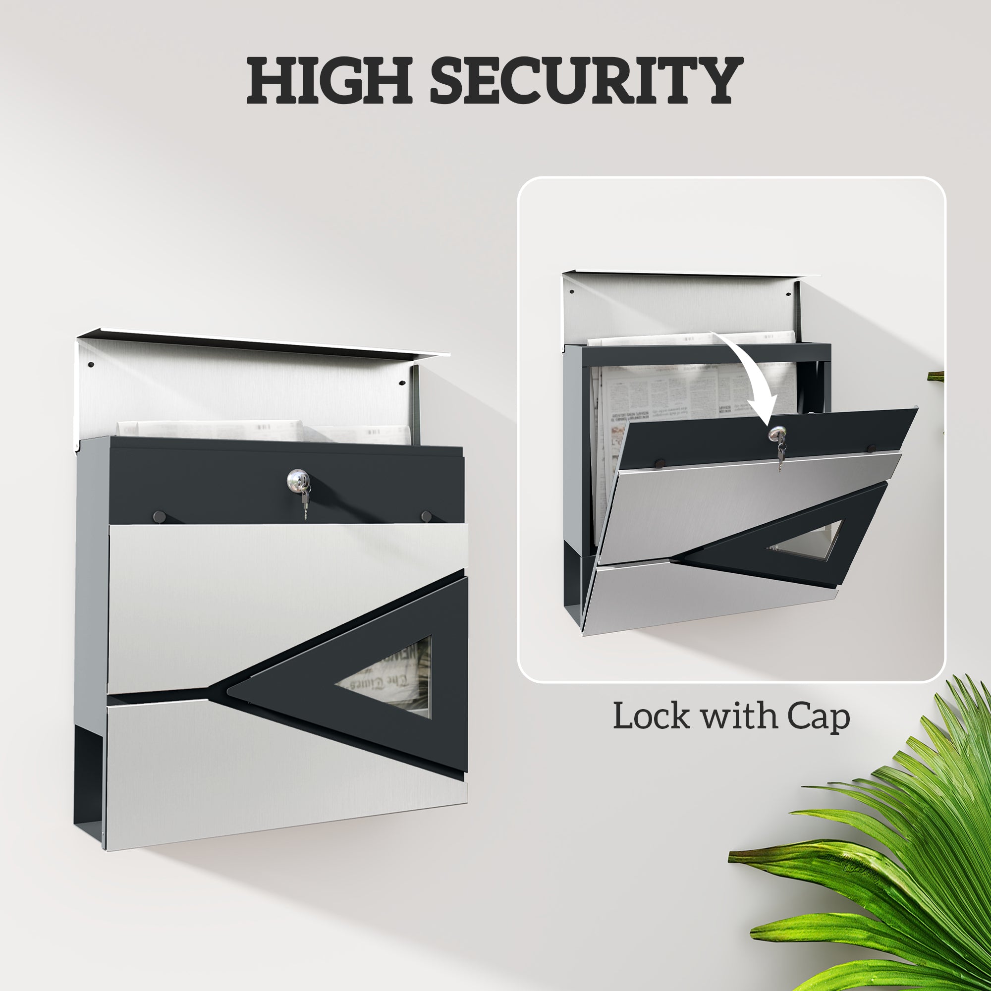 HOMCOM Wall Mounted Lockable Weatherproof Letterbox, Silver