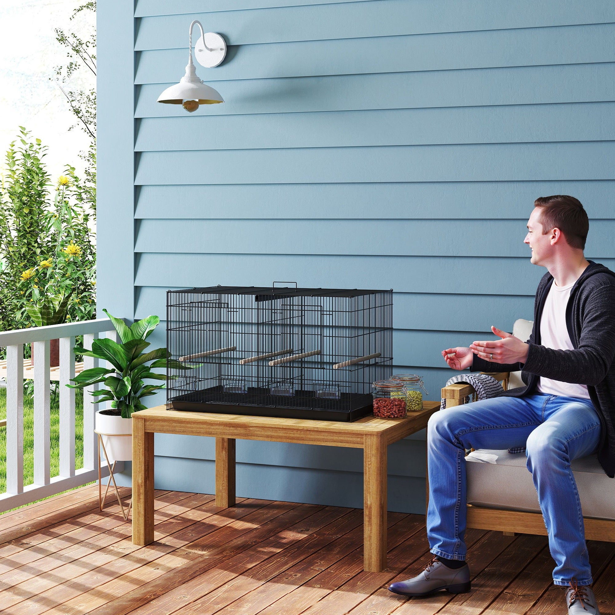 PawHut Divided Bird Cage with 4 Perches and Slide-Out Tray, Black