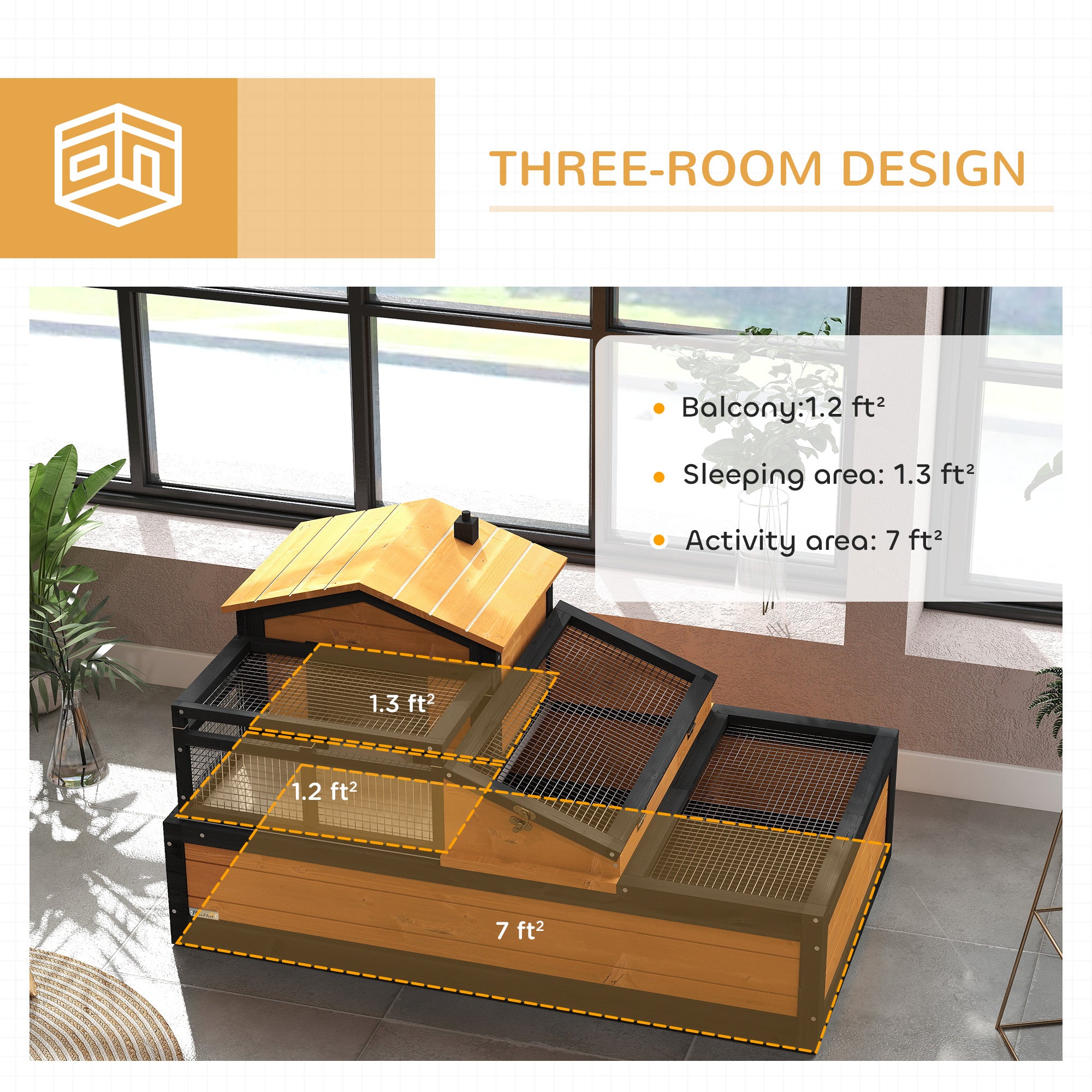 PawHut Wooden Tortoise House with Balcony, Tray & Openable Roof