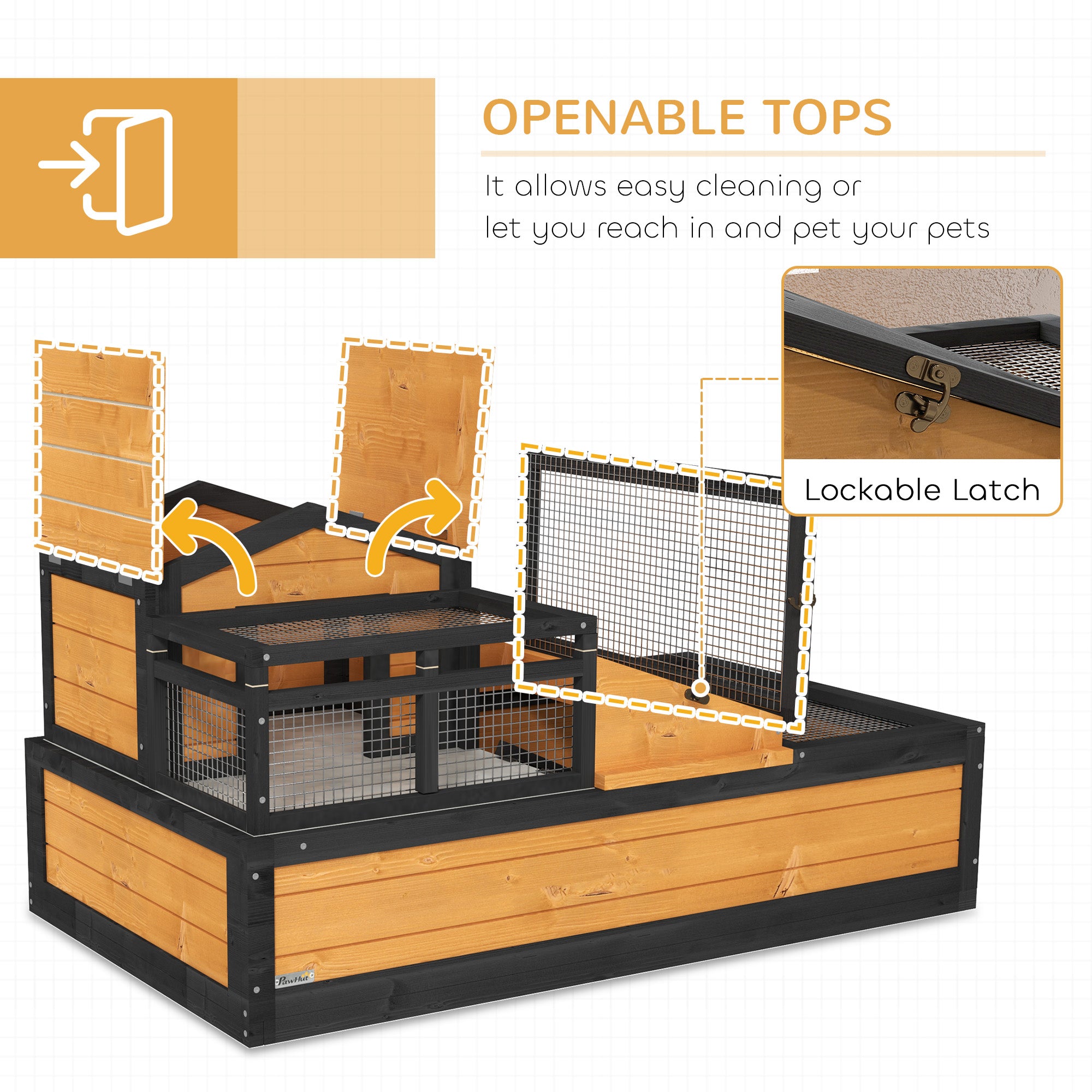 PawHut Wooden Tortoise House with Balcony, Tray & Openable Roof
