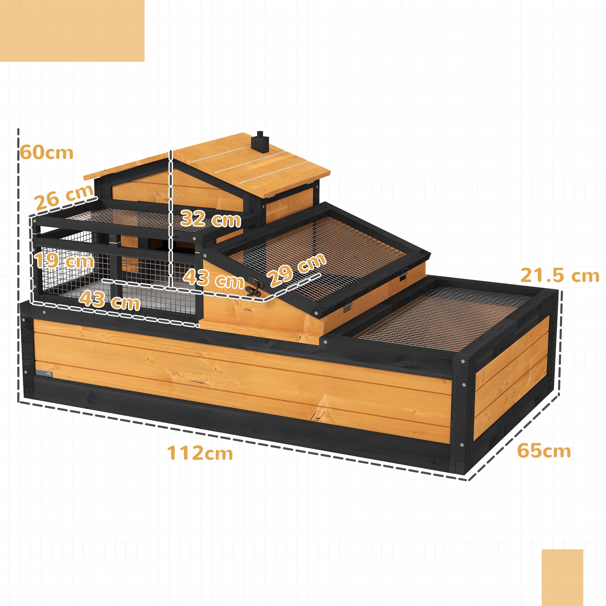 PawHut Wooden Tortoise House with Balcony, Tray & Openable Roof