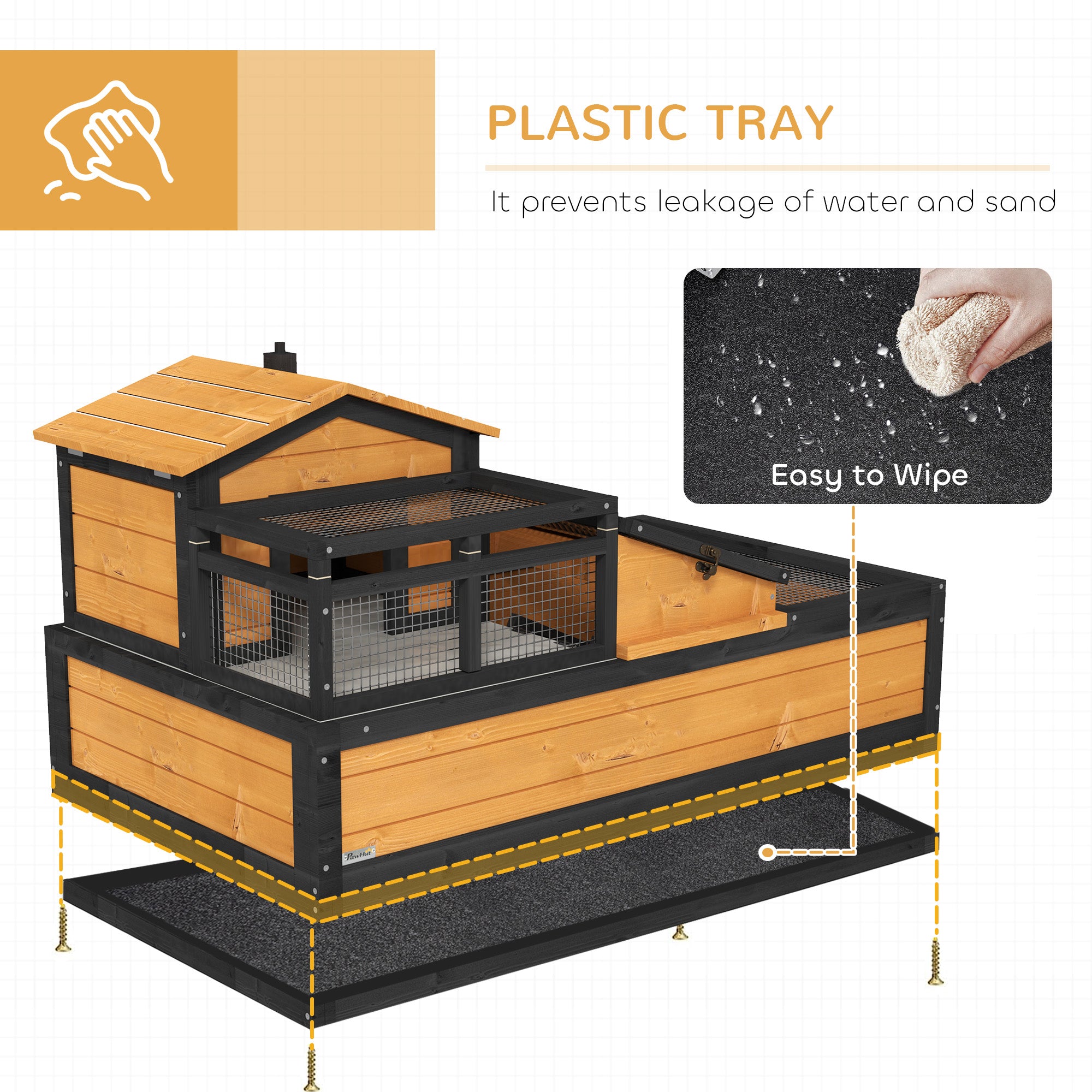 PawHut Wooden Tortoise House with Balcony, Tray & Openable Roof