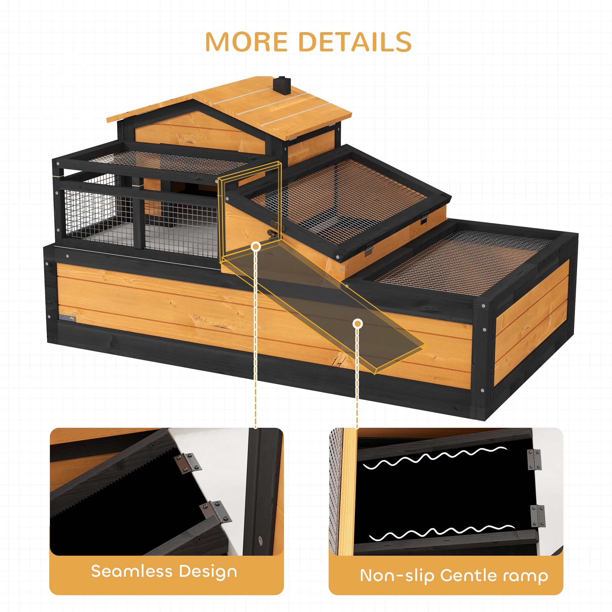 PawHut Wooden Tortoise House with Balcony, Tray & Openable Roof