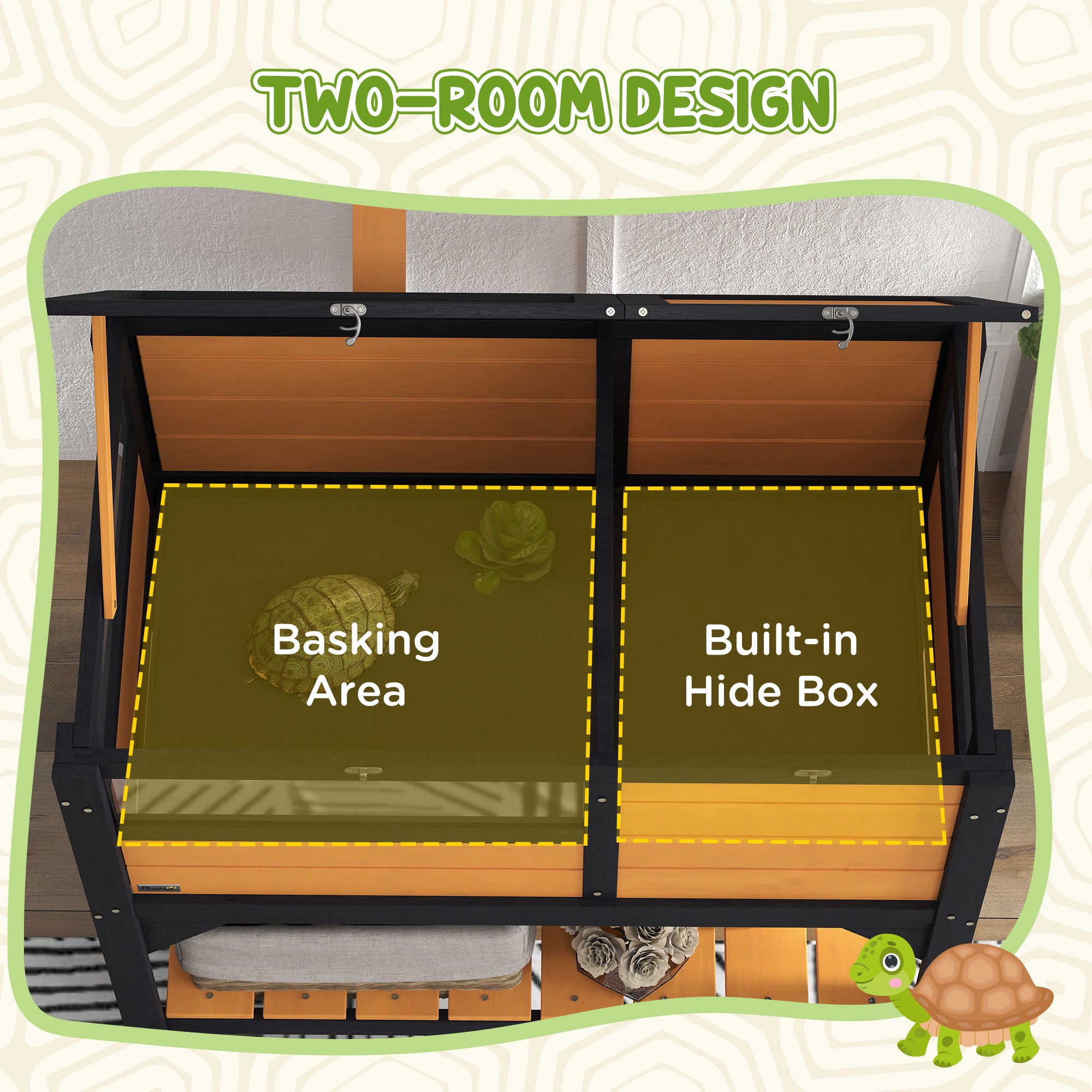 PawHut Wooden Tortoise House with Run, Shelter & Lamp Holder