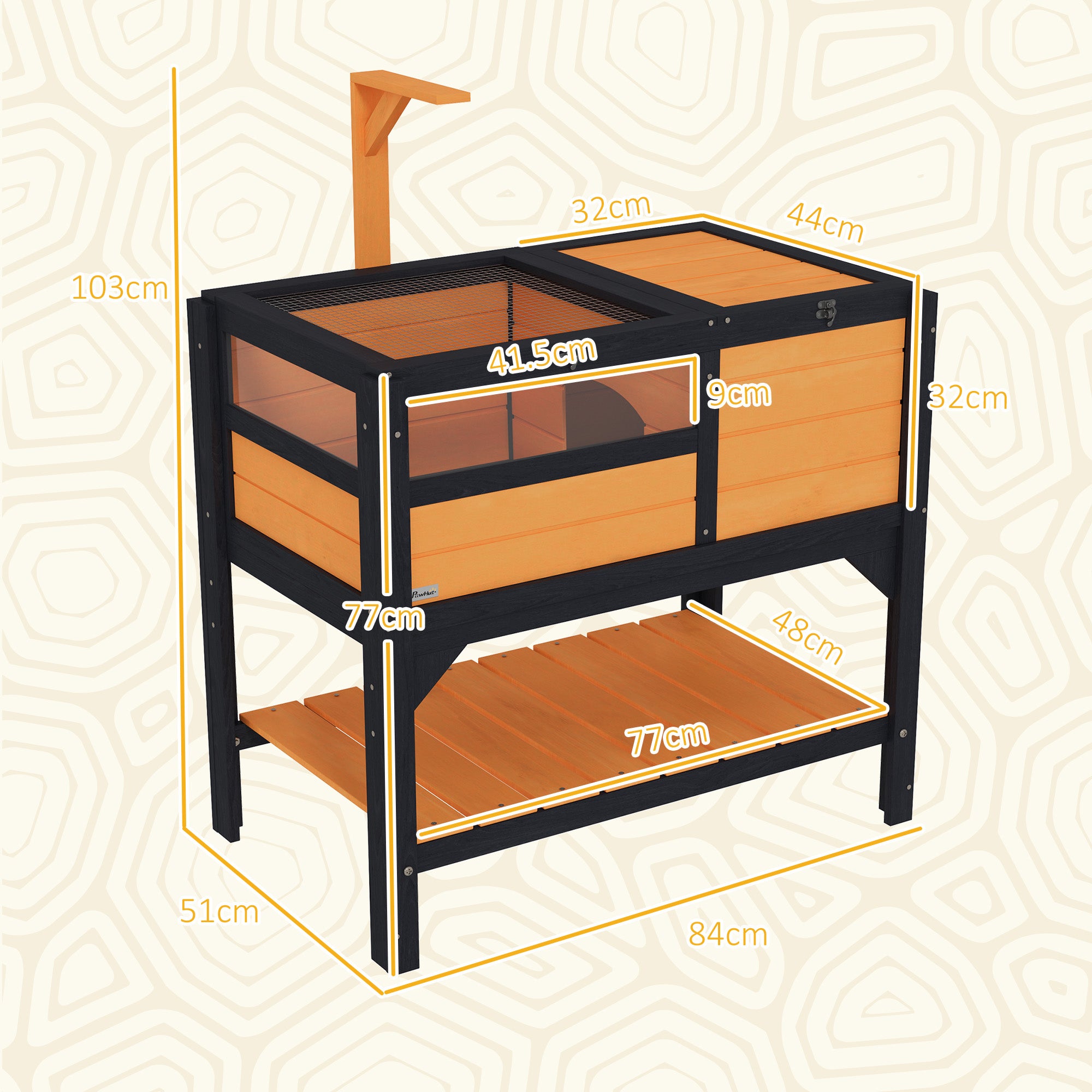 PawHut Wooden Tortoise House with Run, Shelter & Lamp Holder