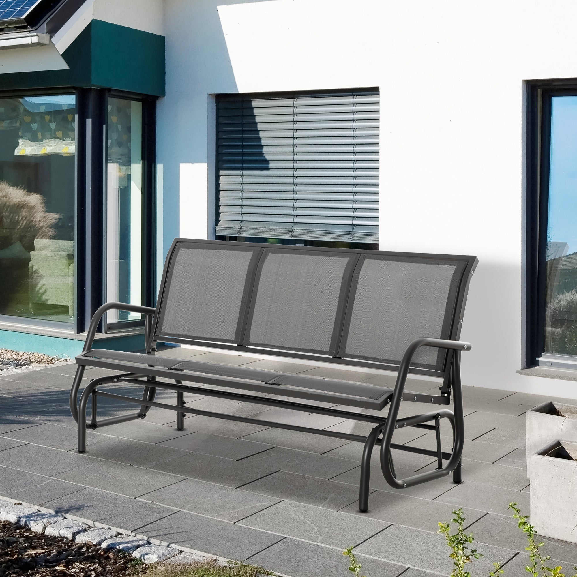 Outsunny 3-Seat Grey Outdoor Glider Rocking Bench, Metal Frame