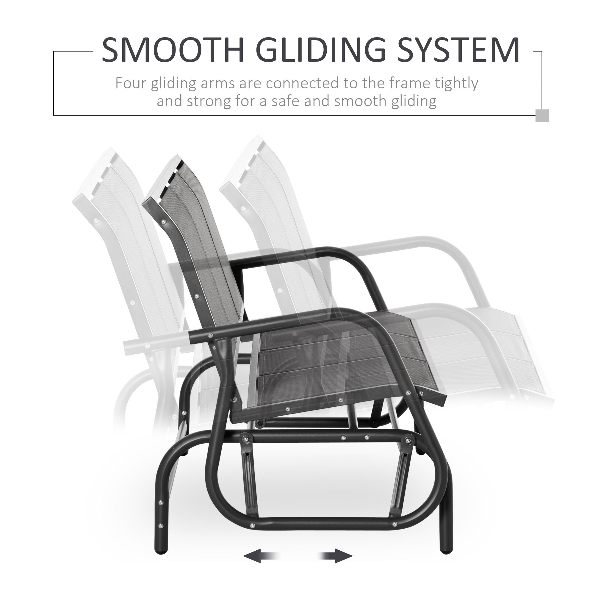 Outsunny 3-Seat Grey Outdoor Glider Rocking Bench, Metal Frame