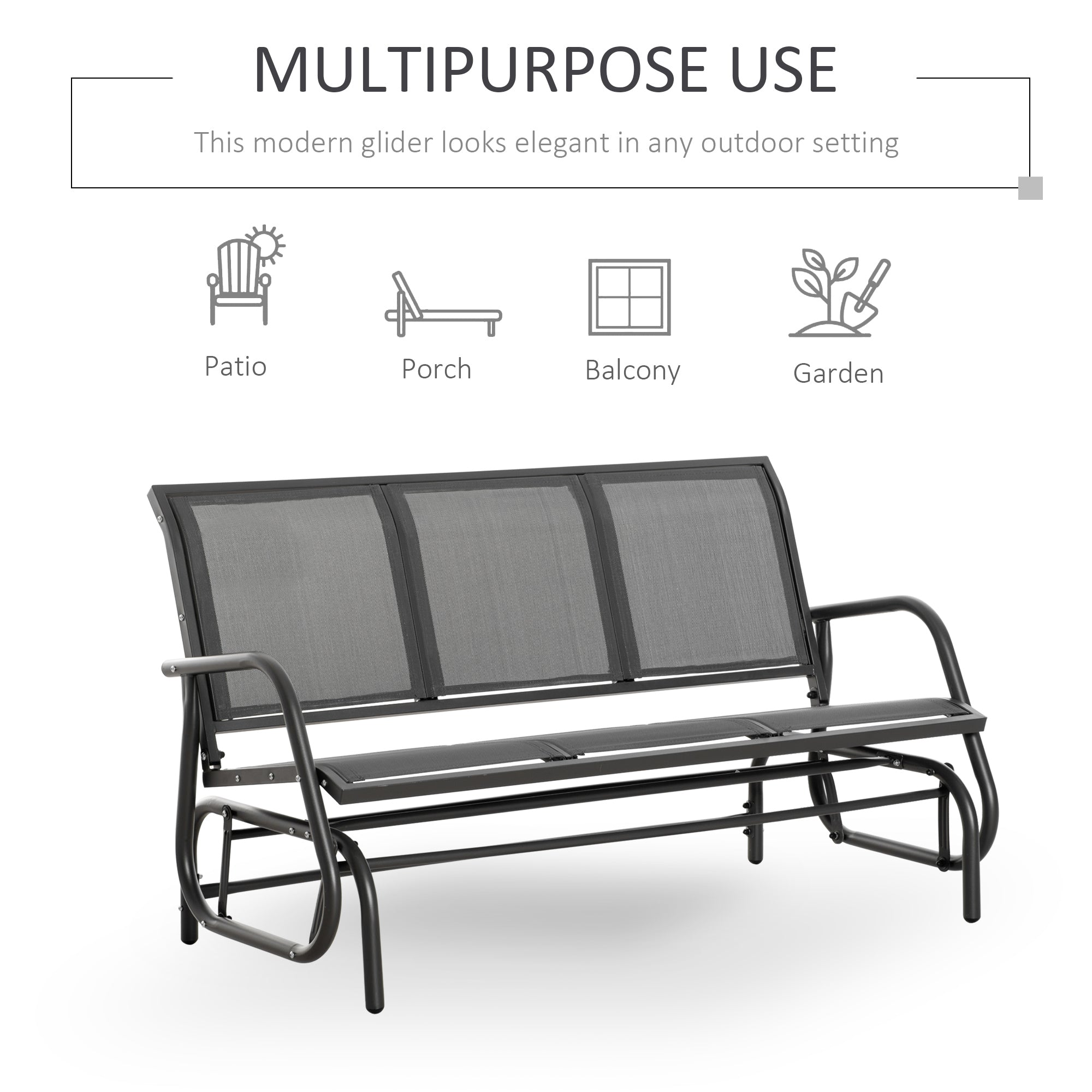 Outsunny 3-Seat Grey Outdoor Glider Rocking Bench, Metal Frame
