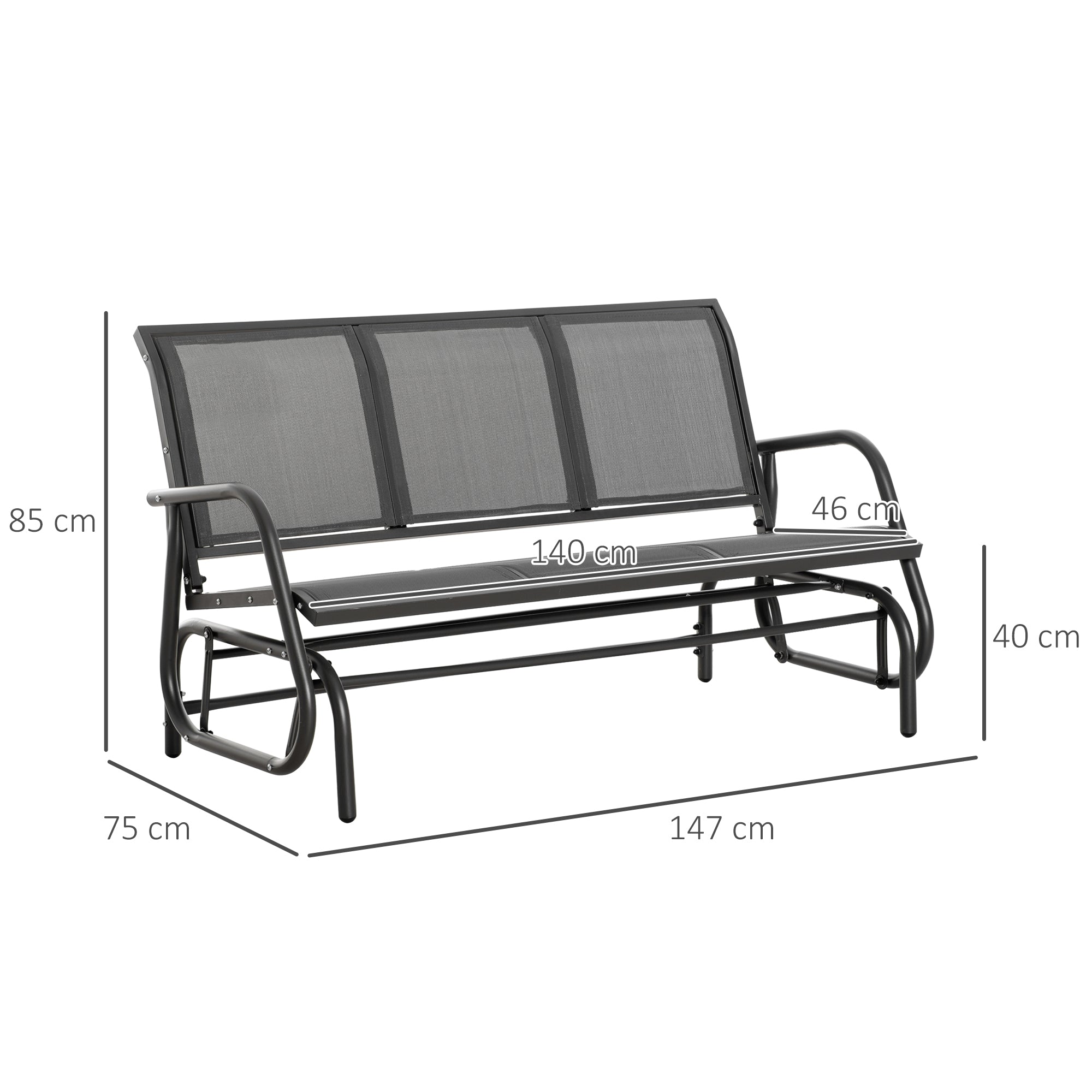 Outsunny 3-Seat Grey Outdoor Glider Rocking Bench, Metal Frame