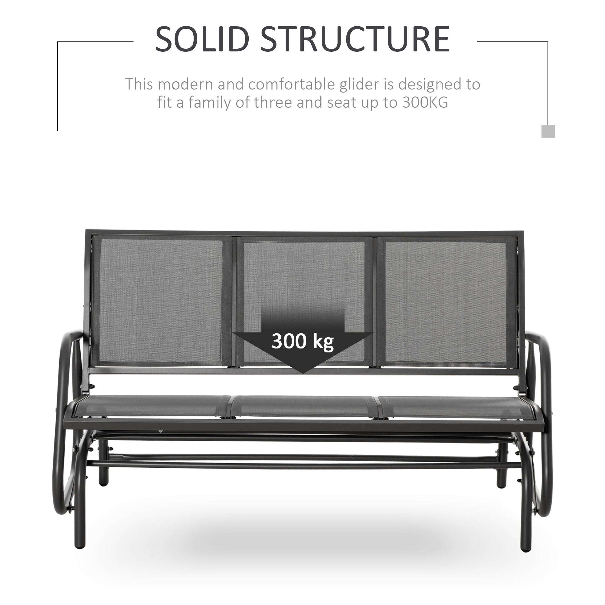 Outsunny 3-Seat Grey Outdoor Glider Rocking Bench, Metal Frame