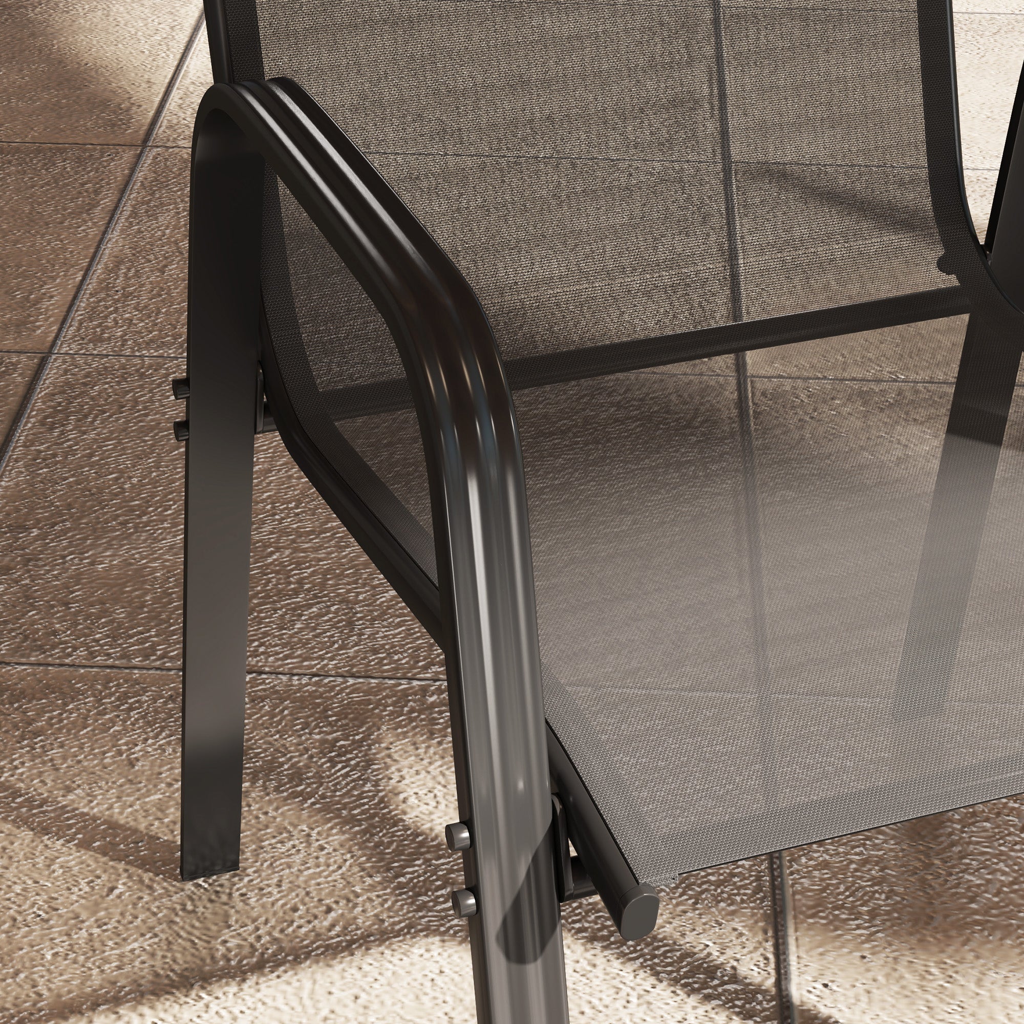 Outsunny Set of 4 Stackable Garden Dining Chairs with Armrests, Black