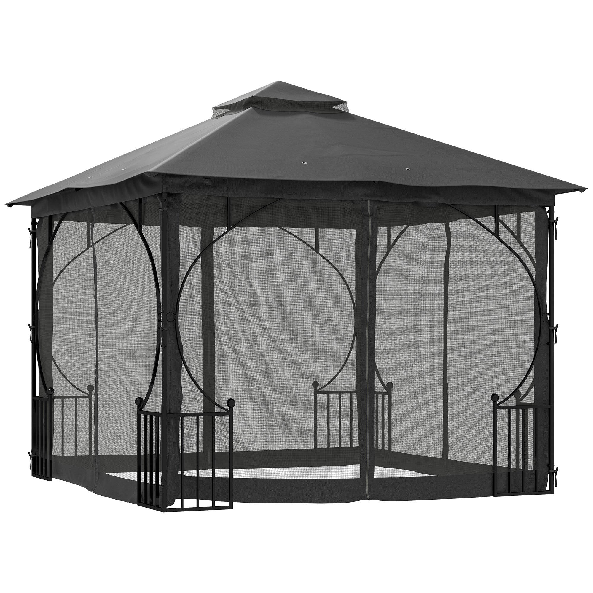 Outsunny 3x3m Gazebo Party Tent with Mesh Curtains, Dark Grey