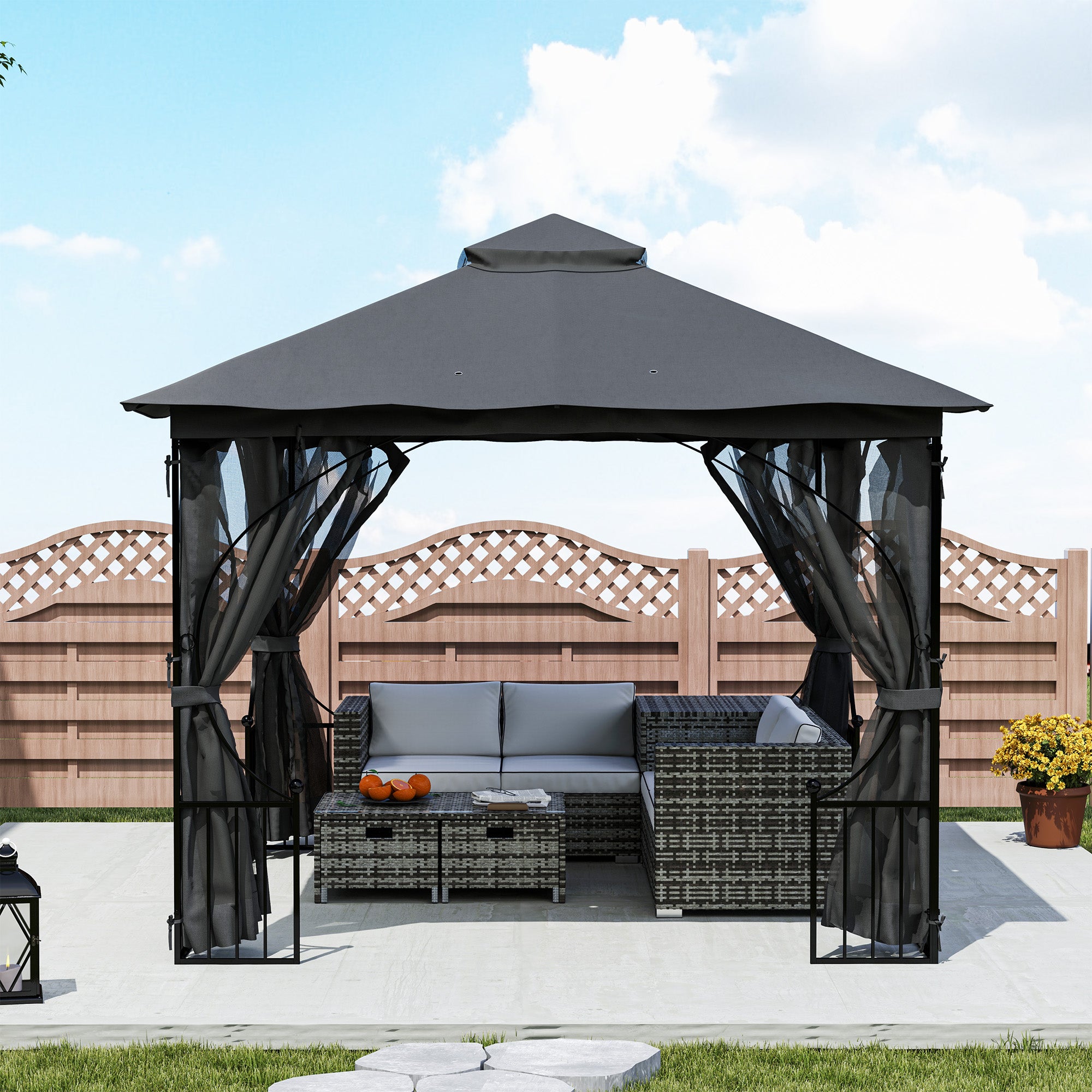 Outsunny 3x3m Gazebo Party Tent with Mesh Curtains, Dark Grey