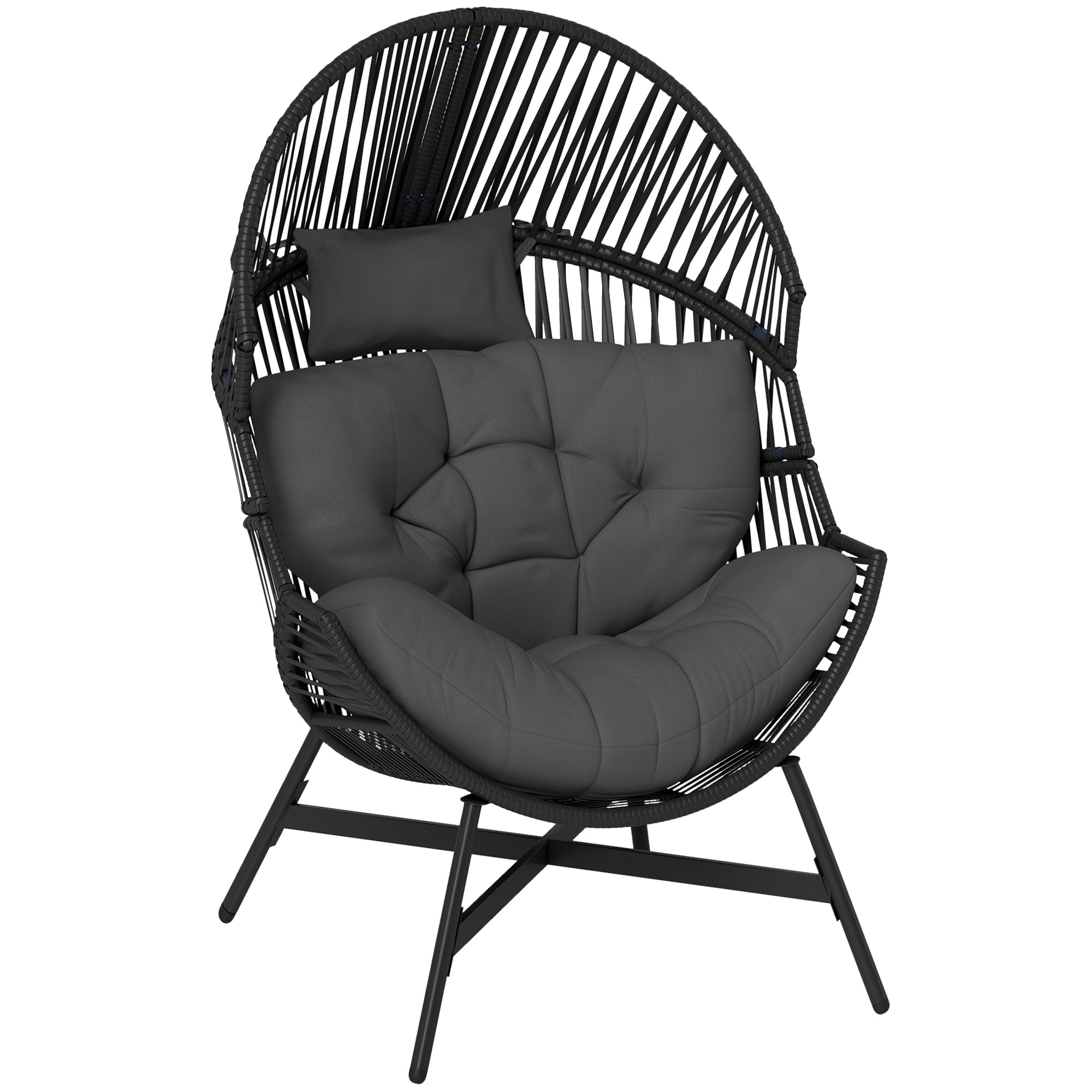 Outsunny Outdoor Rattan Egg Chair with Cushion & Headrest, Grey