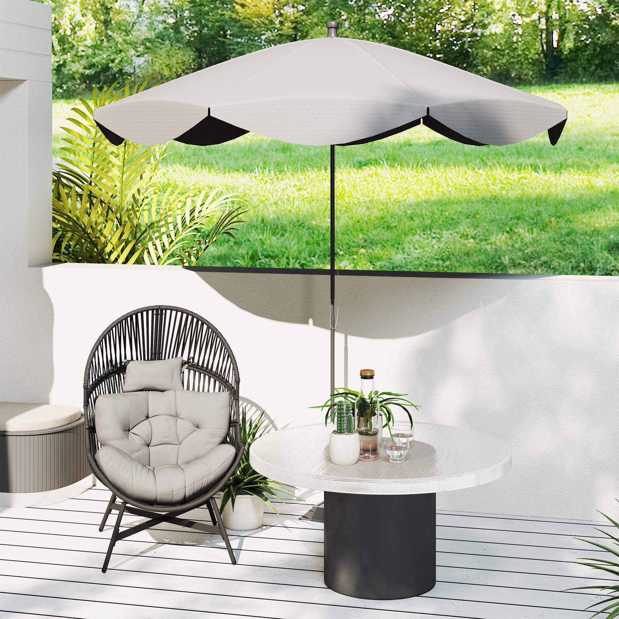 Outsunny Outdoor Rattan Egg Chair with Cushion & Headrest, Grey