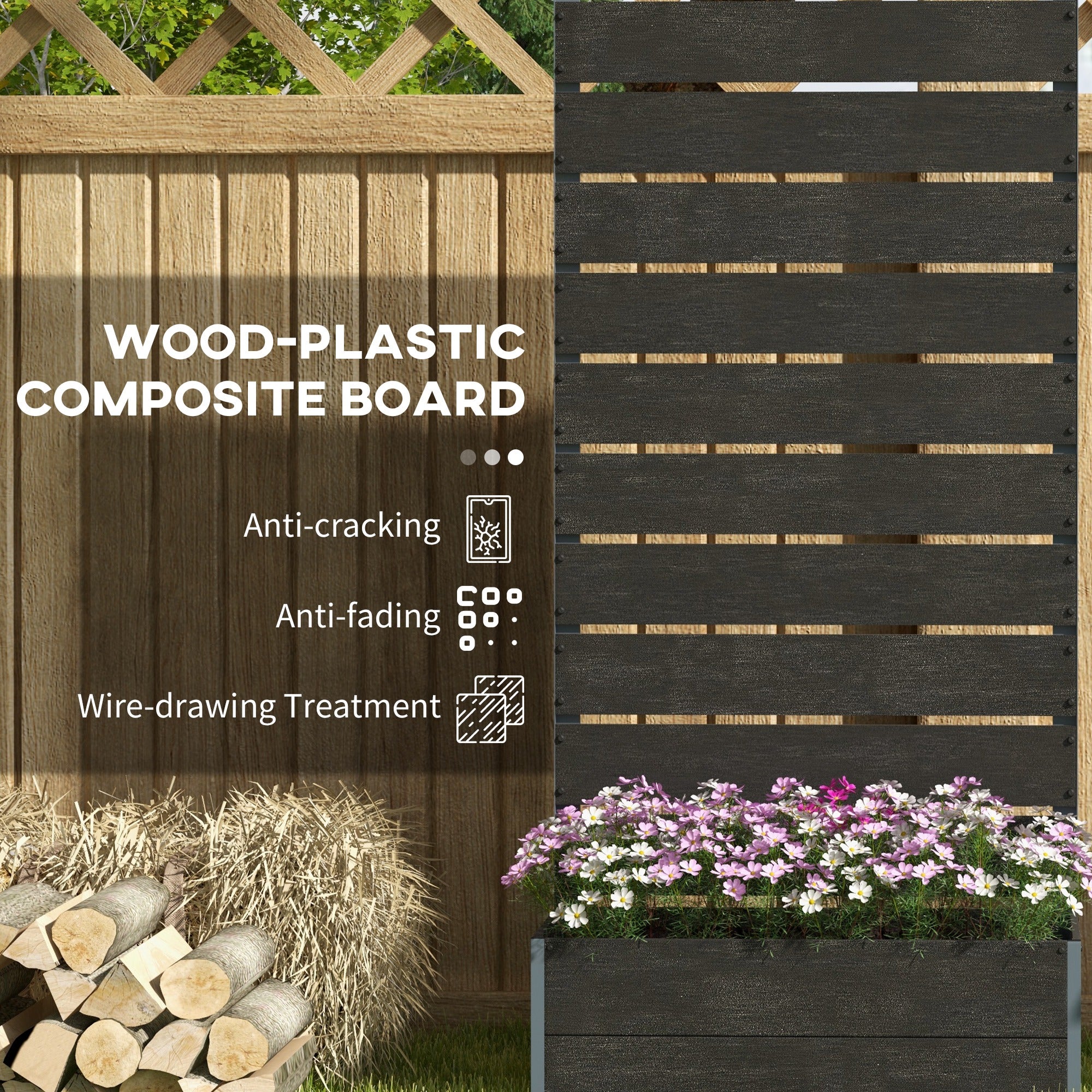 Outsunny Raised Garden Bed Planter Box with Trellis, Drainage Hole, Black