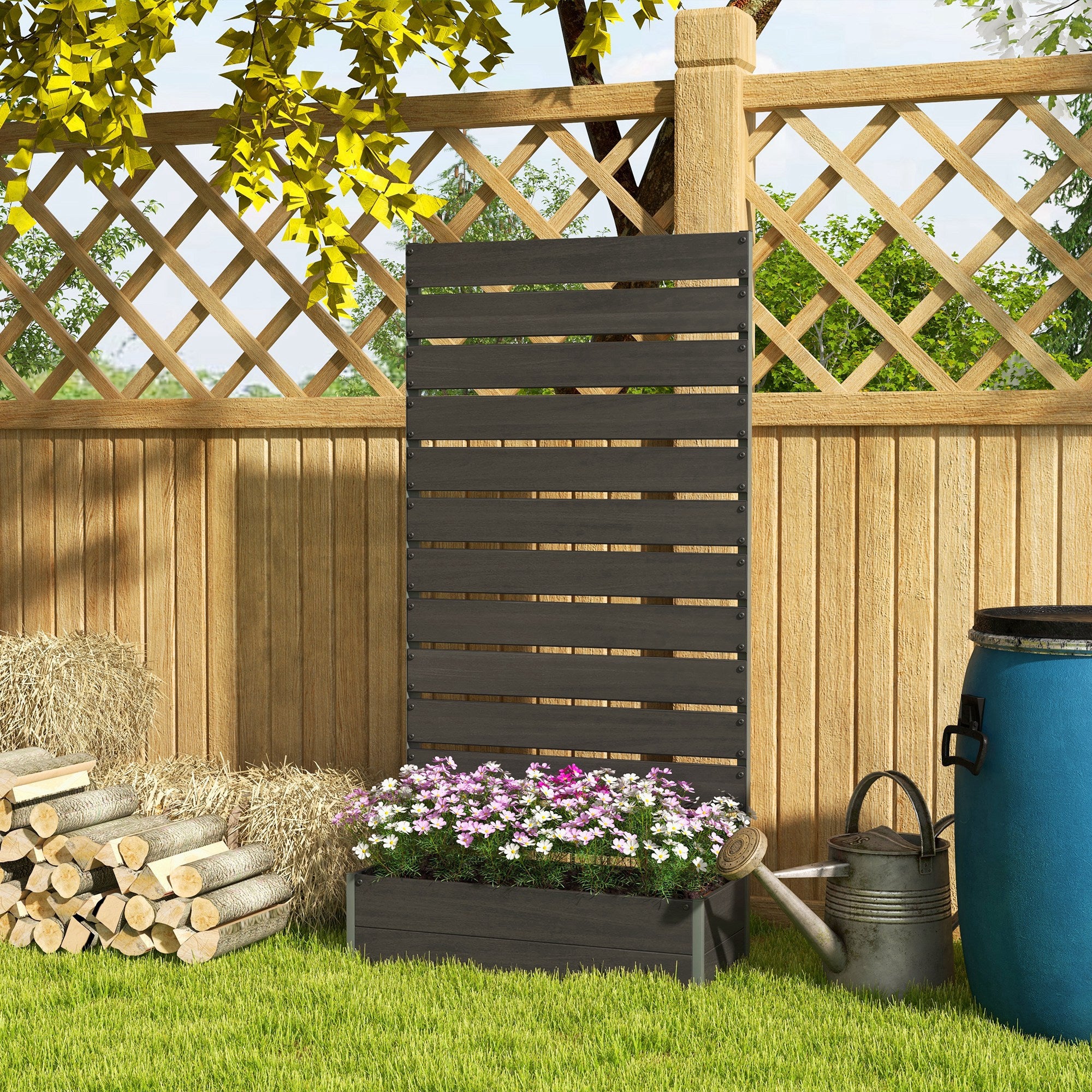 Outsunny Black Raised Garden Bed with Trellis, Standing Patio Planter Box