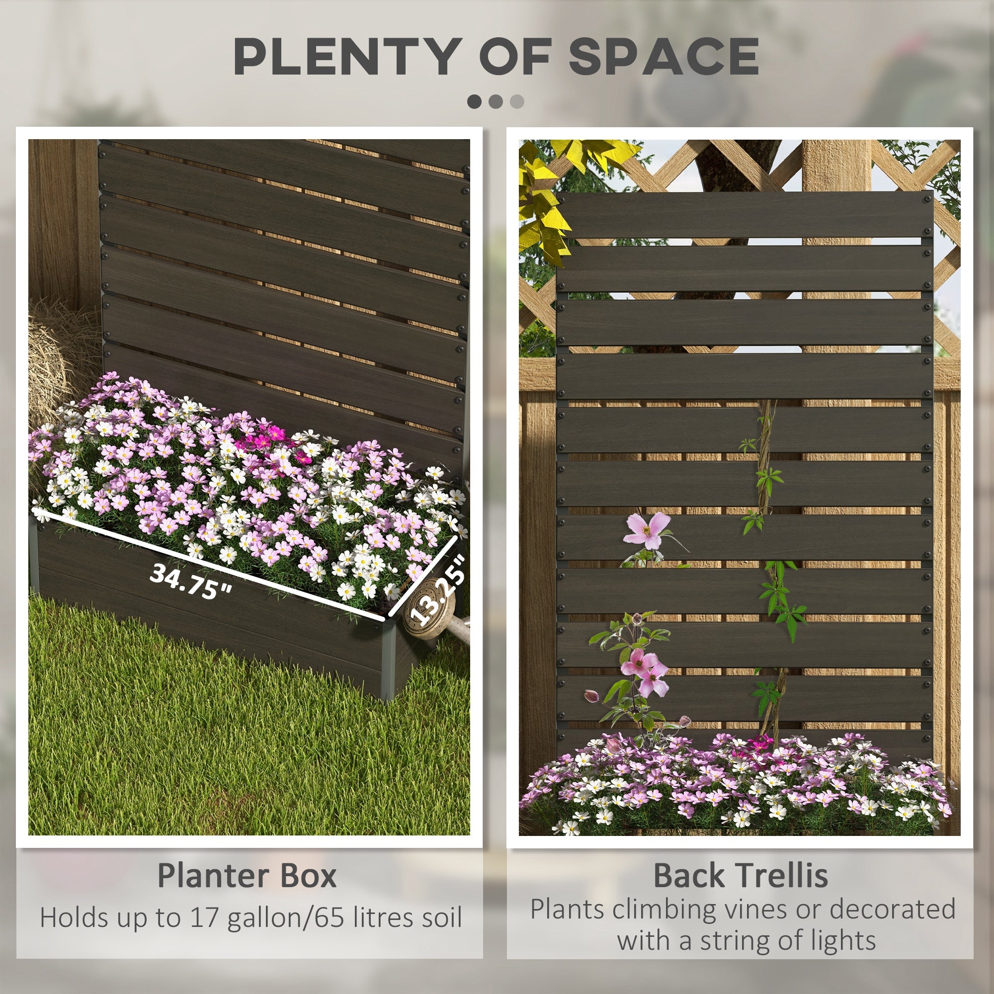 Outsunny Black Raised Garden Bed with Trellis, Standing Patio Planter Box