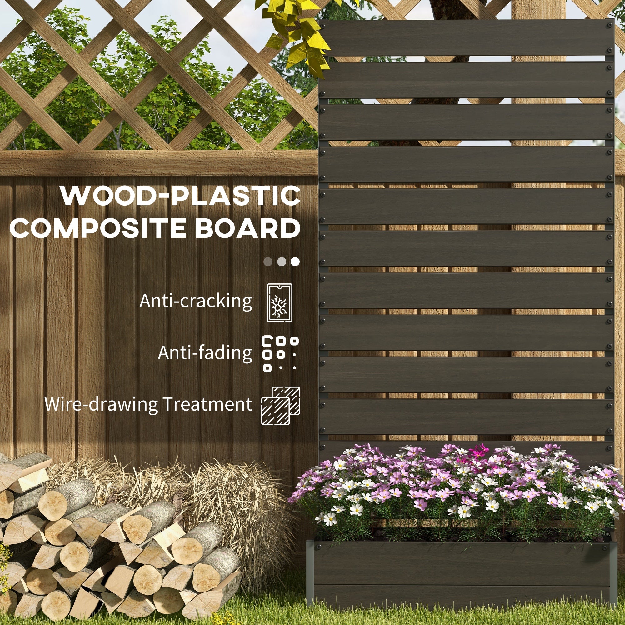 Outsunny Black Raised Garden Bed with Trellis, Standing Patio Planter Box