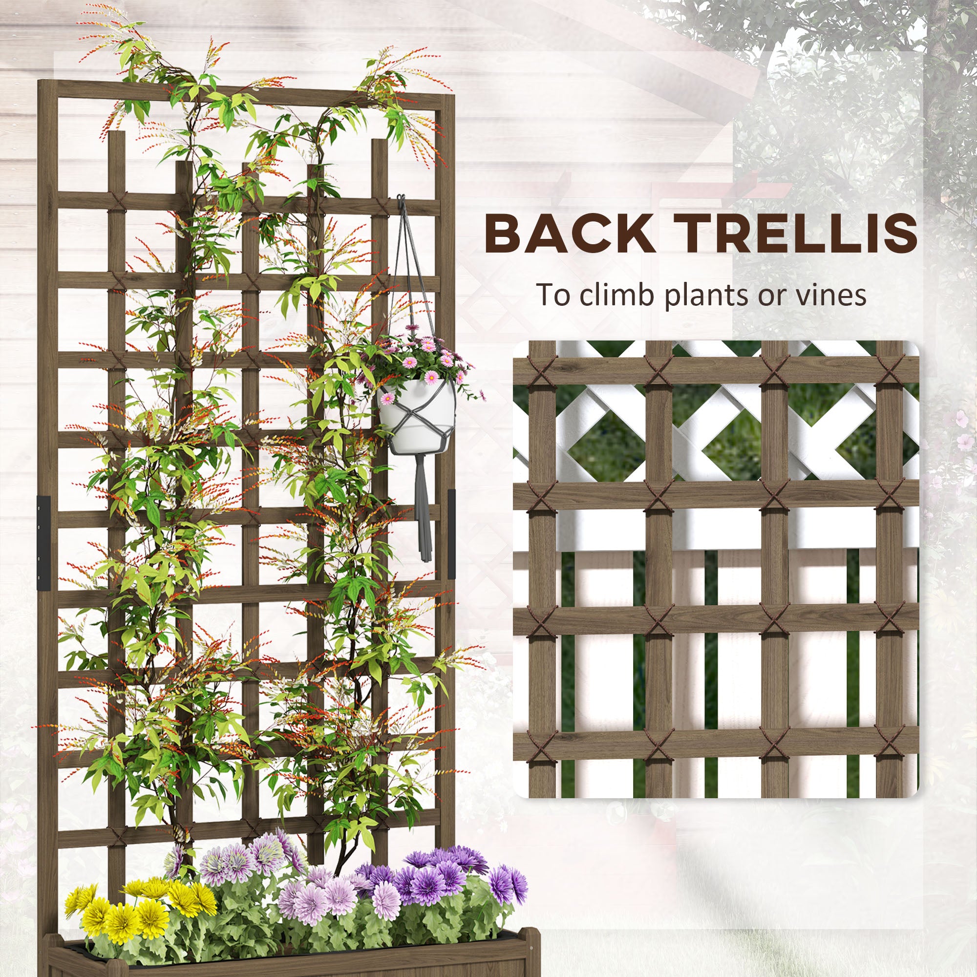 Outsunny Wooden Raised Garden Bed Planter with Trellis and Wheels