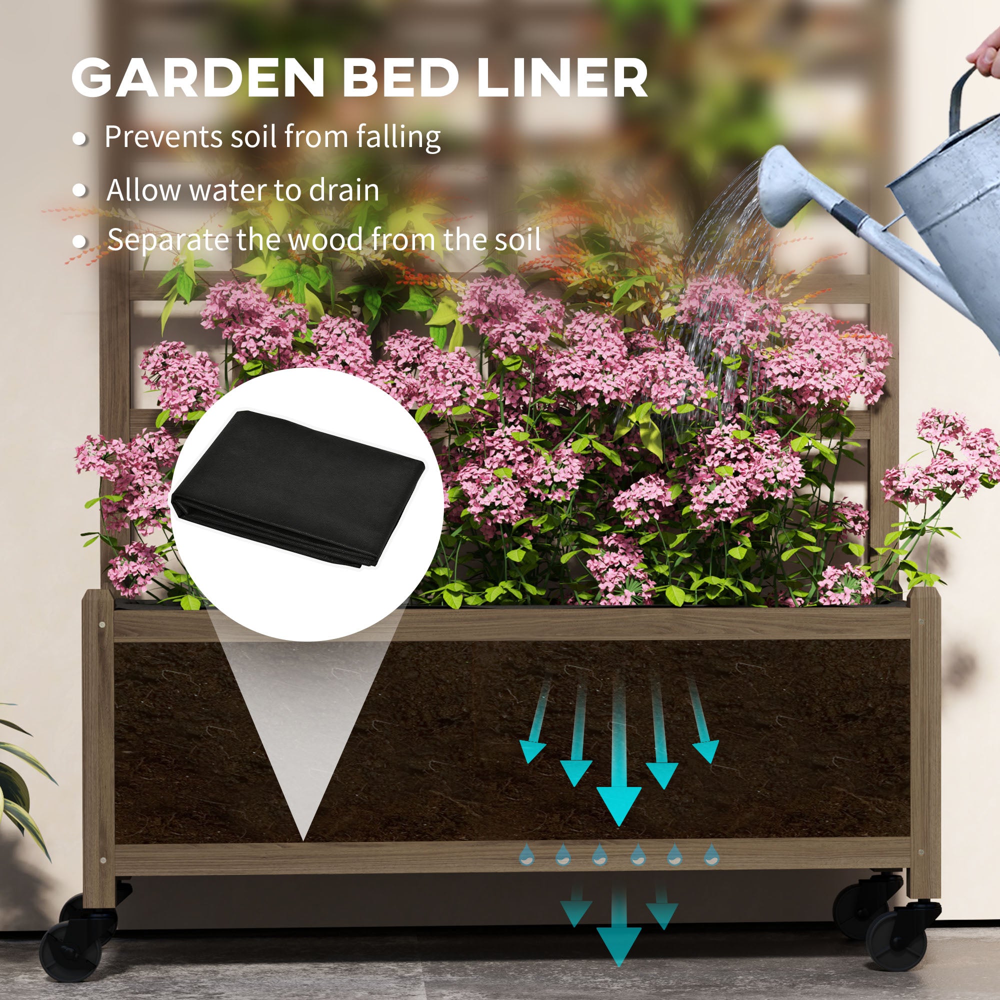 Outsunny Wooden Raised Garden Bed Planter with Trellis and Wheels