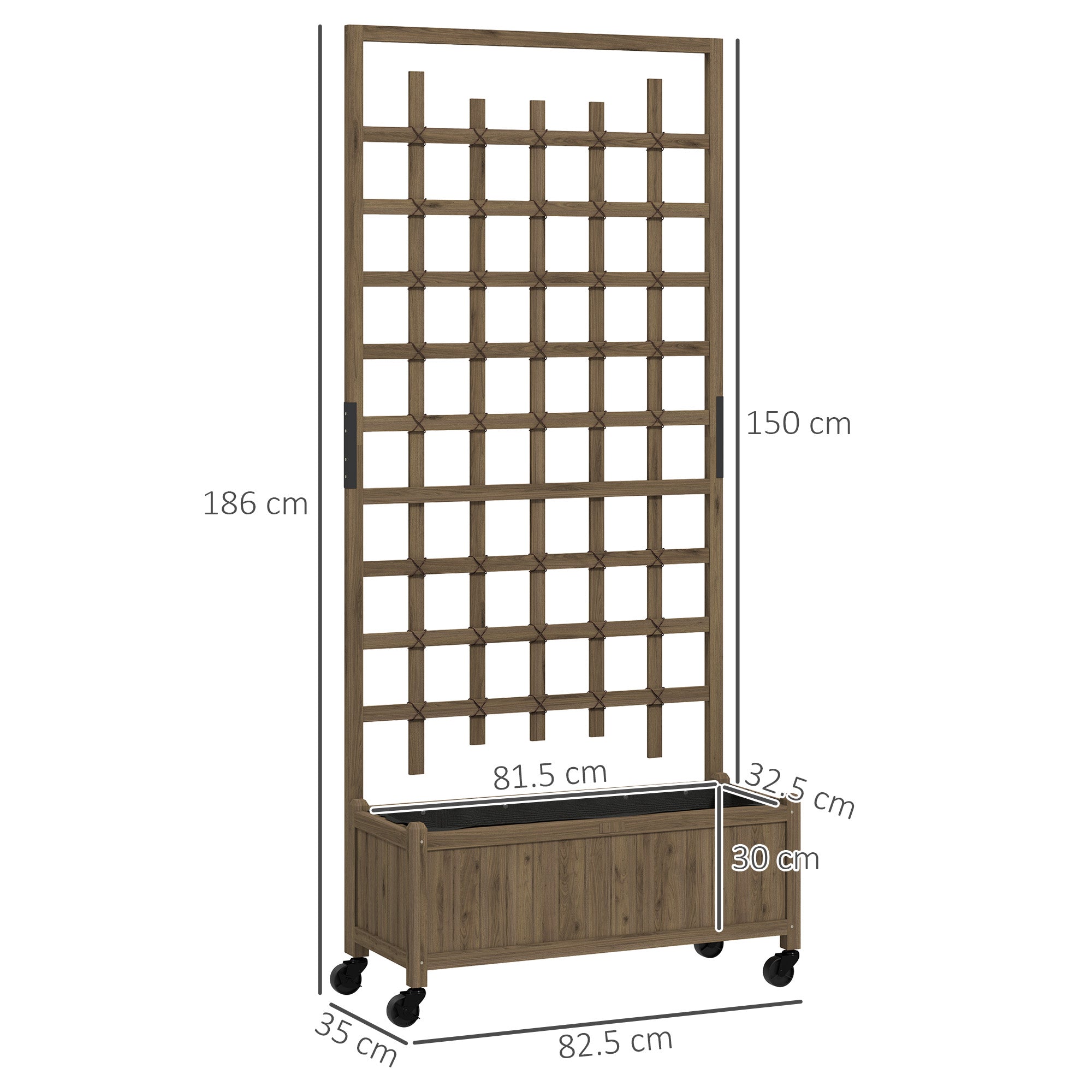 Outsunny Wooden Raised Garden Bed Planter with Trellis and Wheels