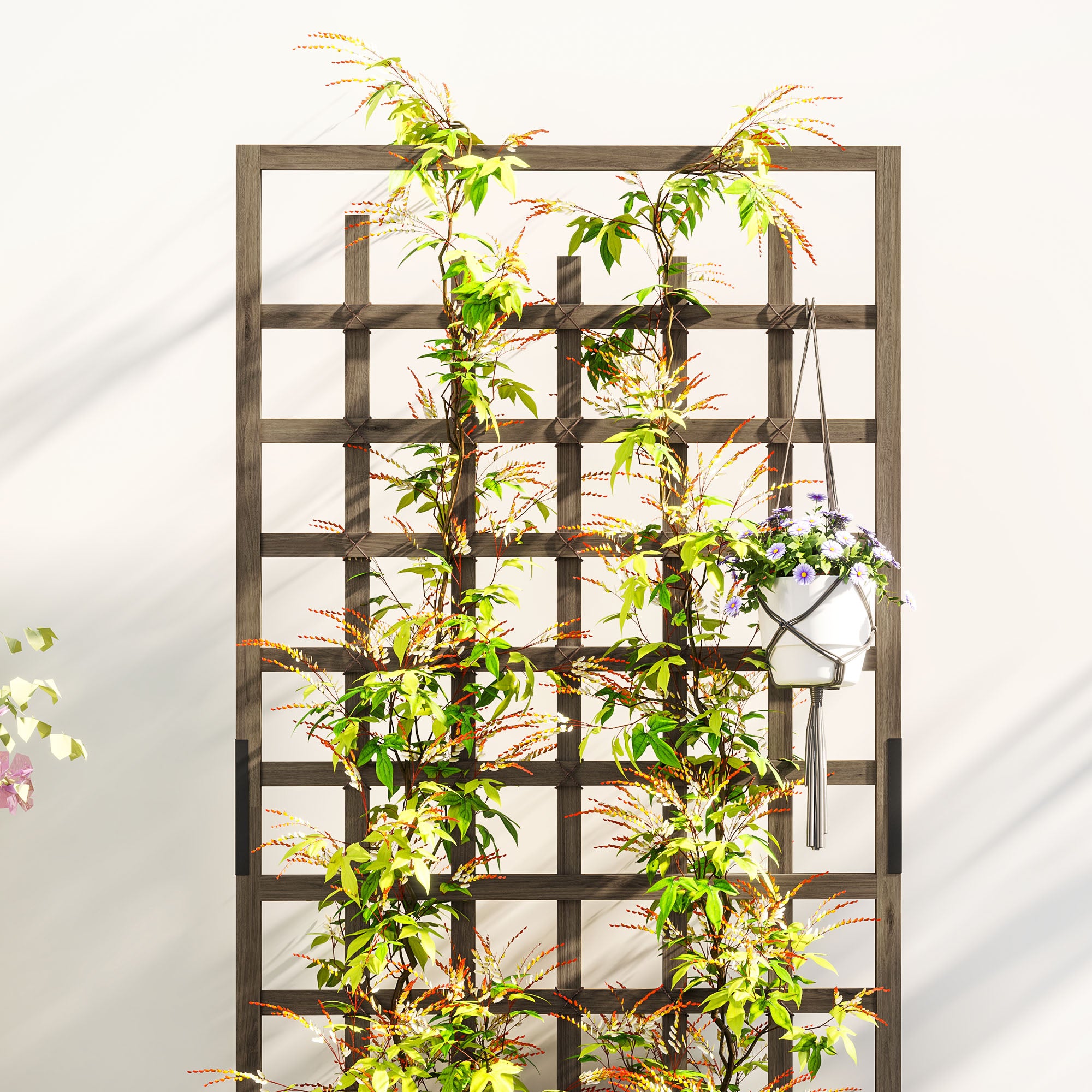 Outsunny Wooden Raised Garden Bed Planter with Trellis and Wheels
