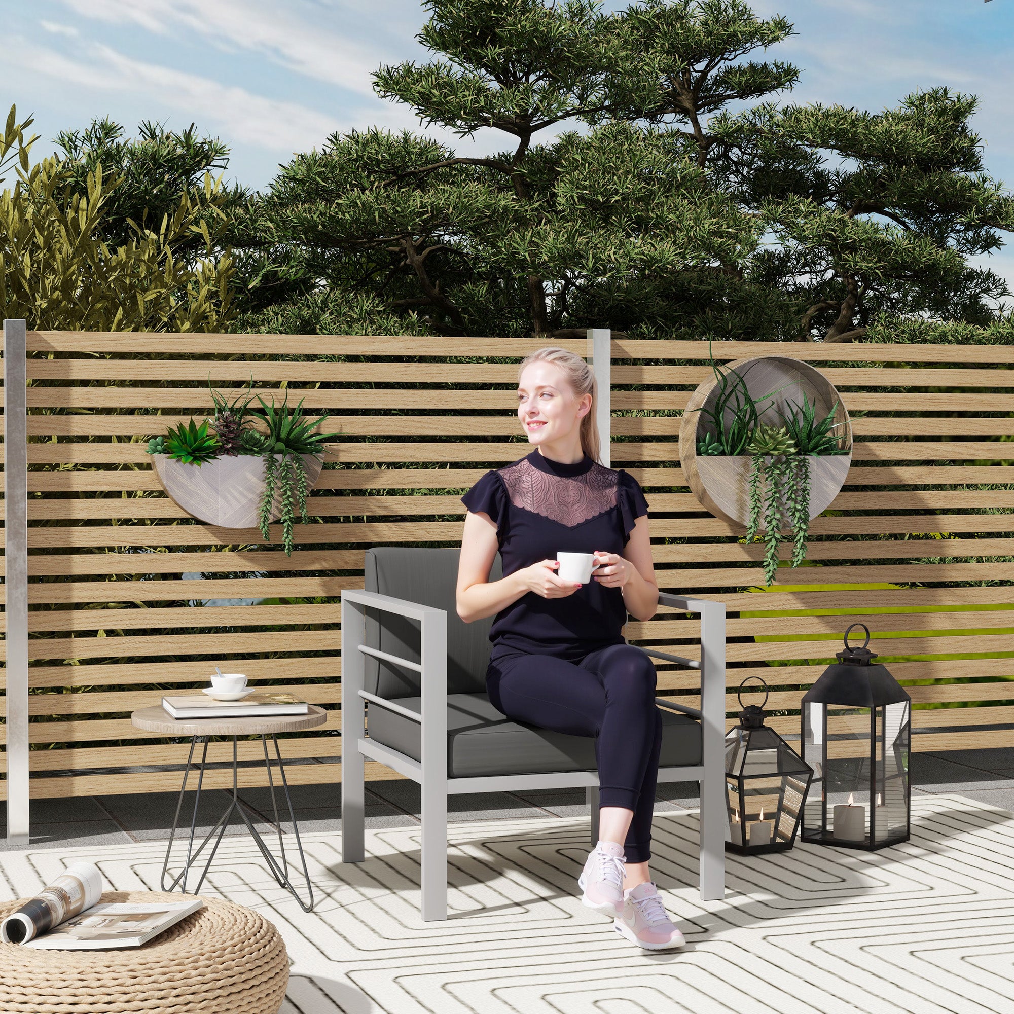 Outsunny Aluminium Patio Armchair with Removable Cushions, Charcoal Grey