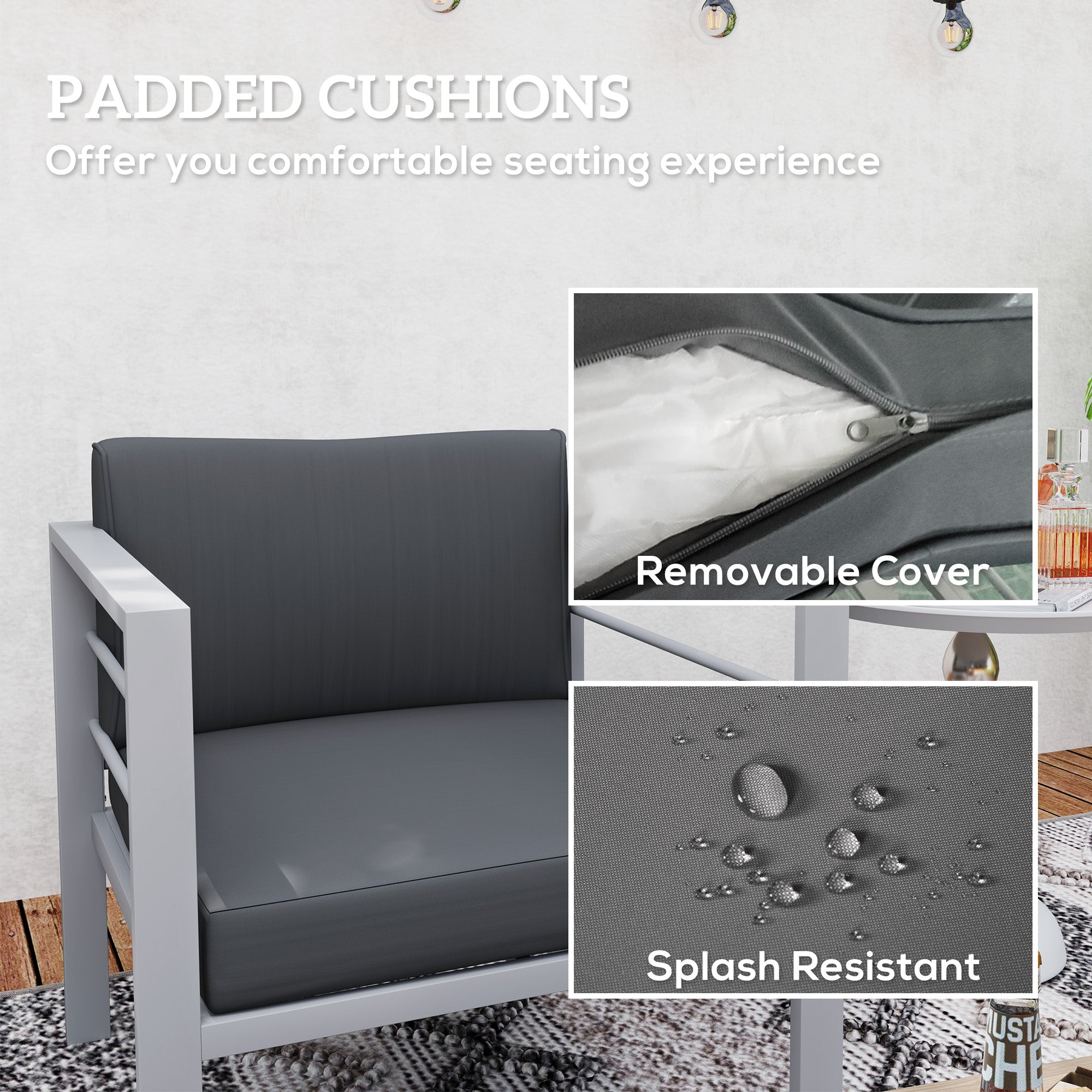 Outsunny Aluminium Patio Armchair with Removable Cushions, Charcoal Grey