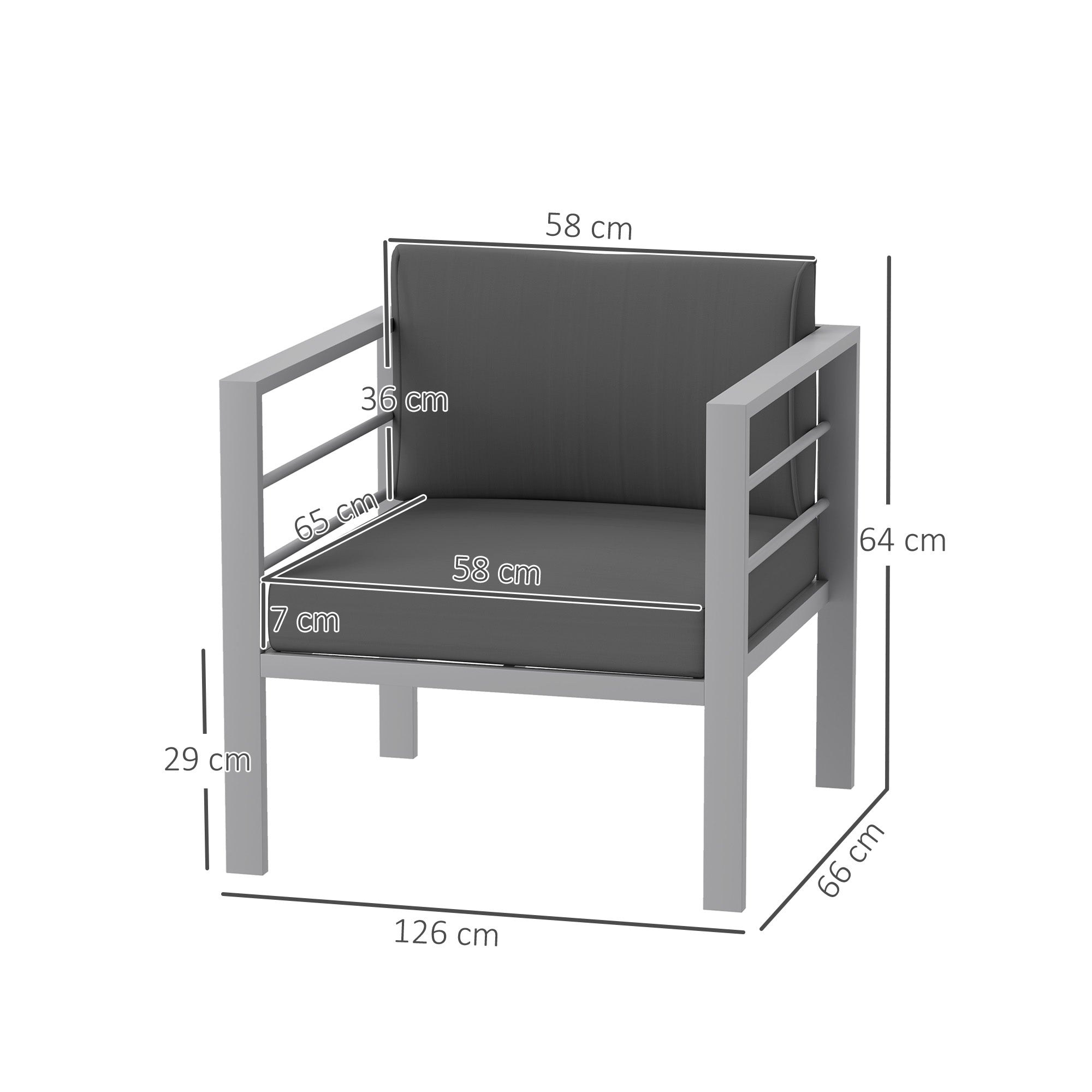 Outsunny Aluminium Patio Armchair with Removable Cushions, Charcoal Grey