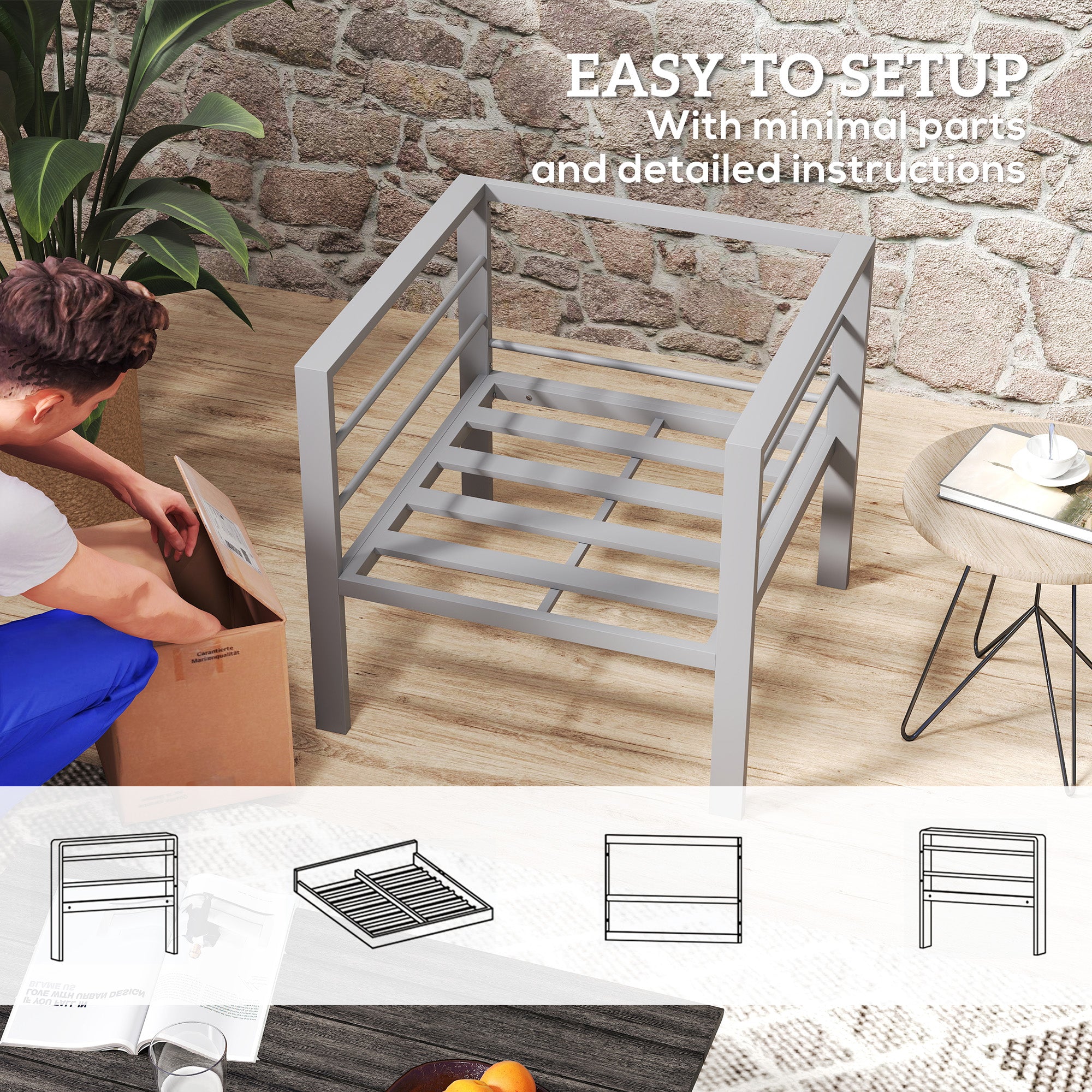 Outsunny Aluminium Patio Armchair with Removable Cushions, Charcoal Grey