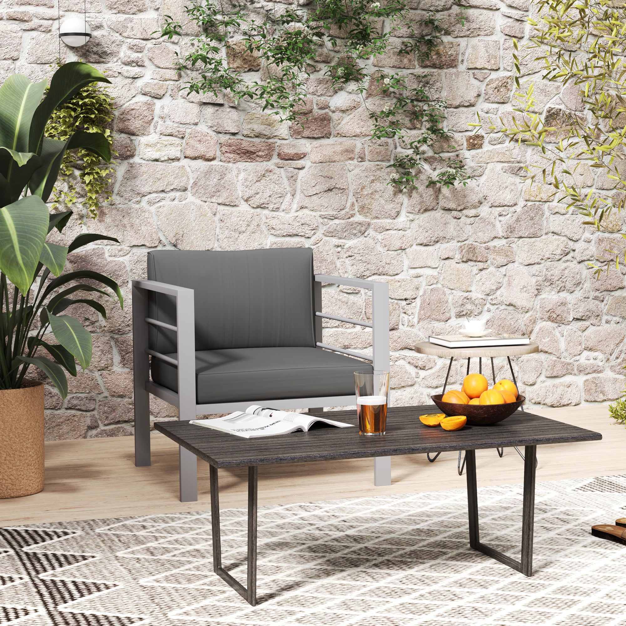 Outsunny Aluminium Patio Armchair with Removable Cushions, Charcoal Grey