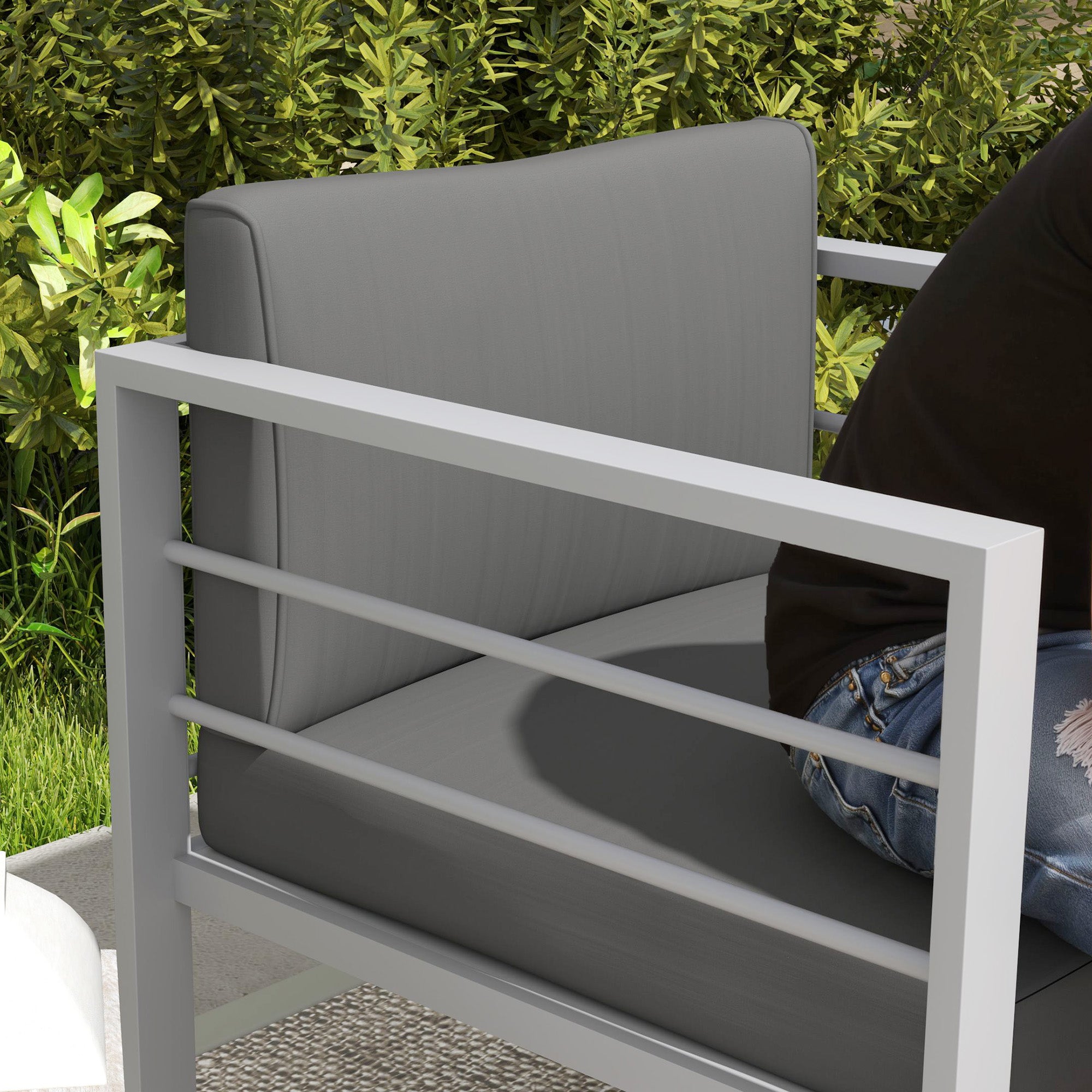 Outsunny Aluminium Patio Armchair with Removable Cushions, Charcoal Grey