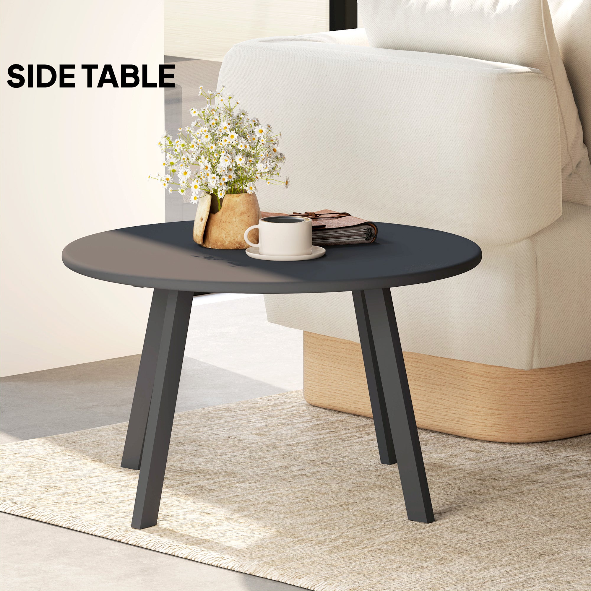 Outsunny 70cm Round Coffee Table with Non-Slip Foot Pads, Black