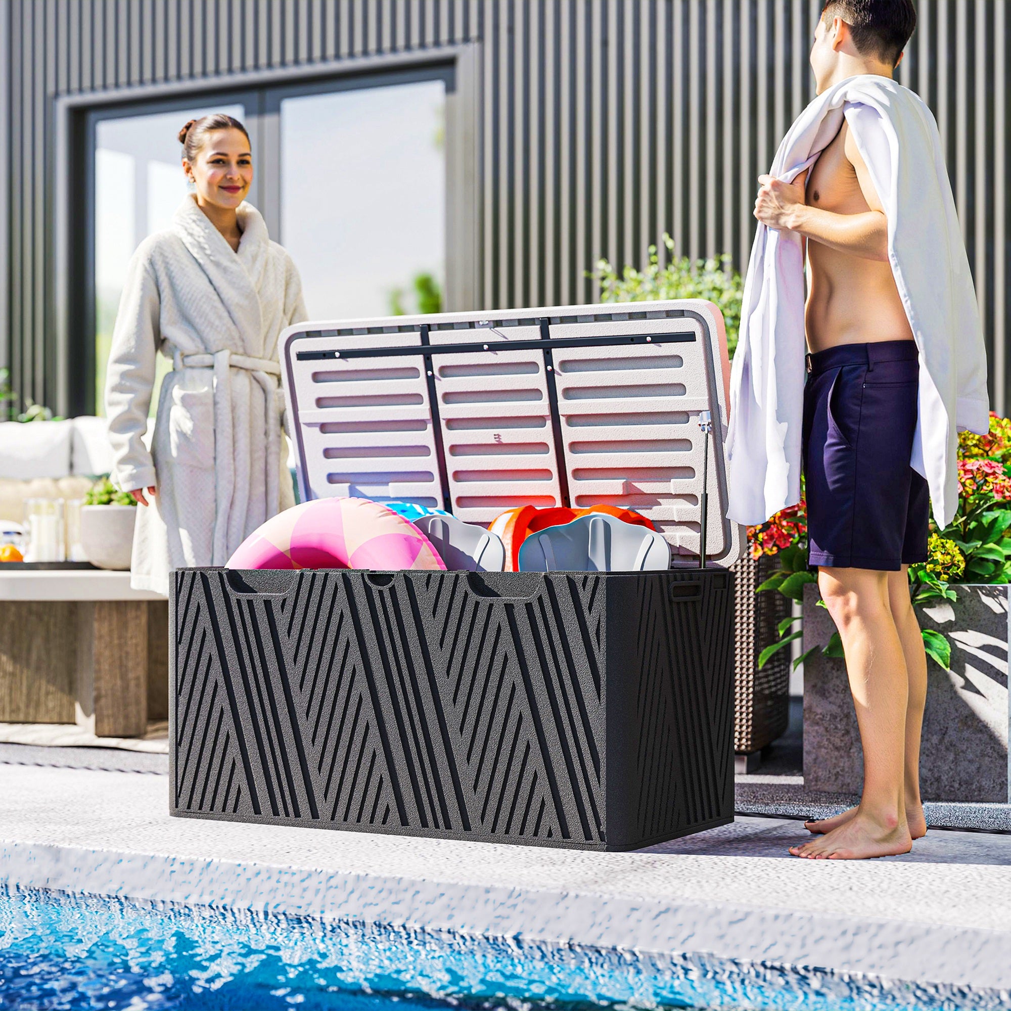 Outsunny 380L HDPE Storage Box with Lockable Lid, Waterproof