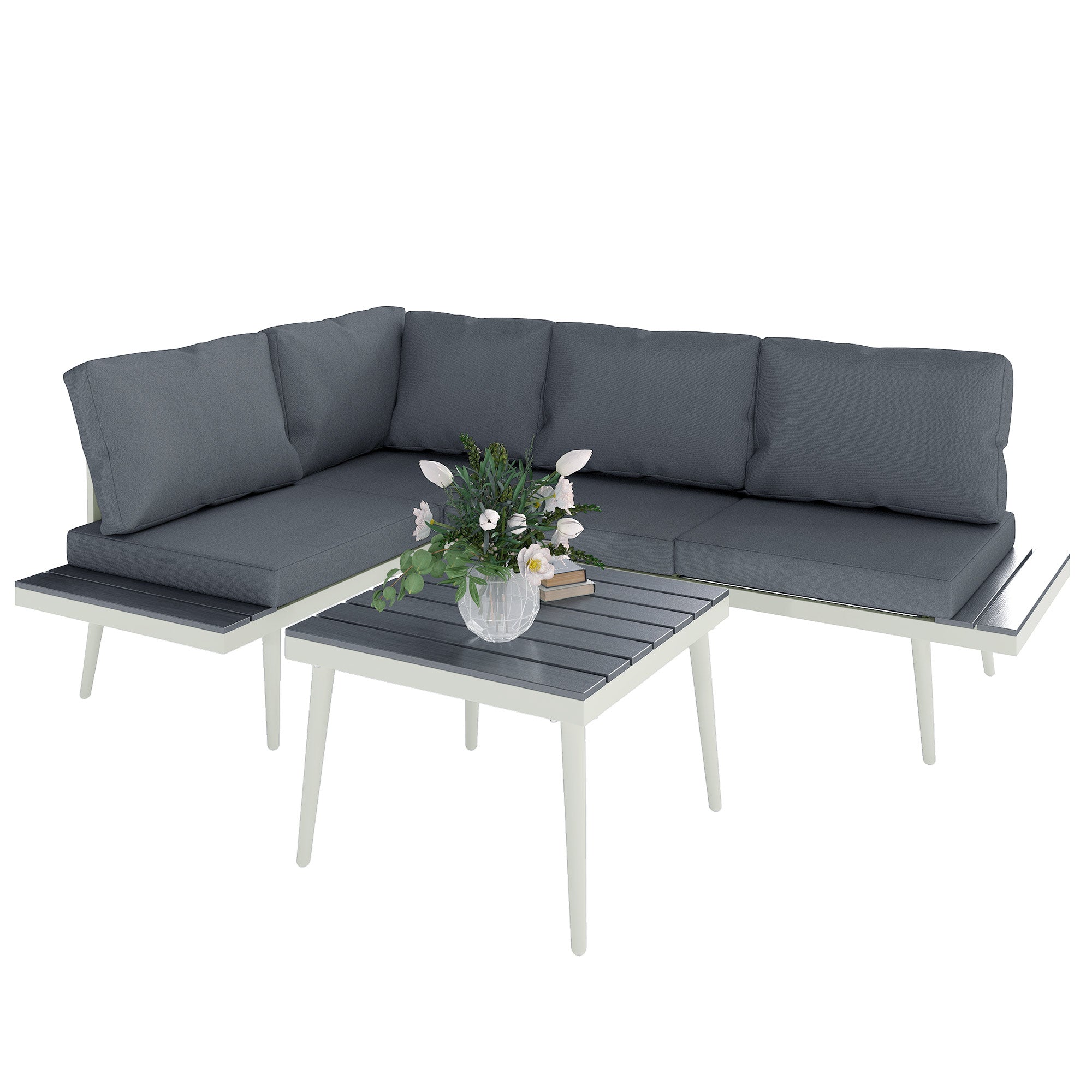 Outsunny 3-Piece Garden Lounge Set with Adjustable Lounger, Grey