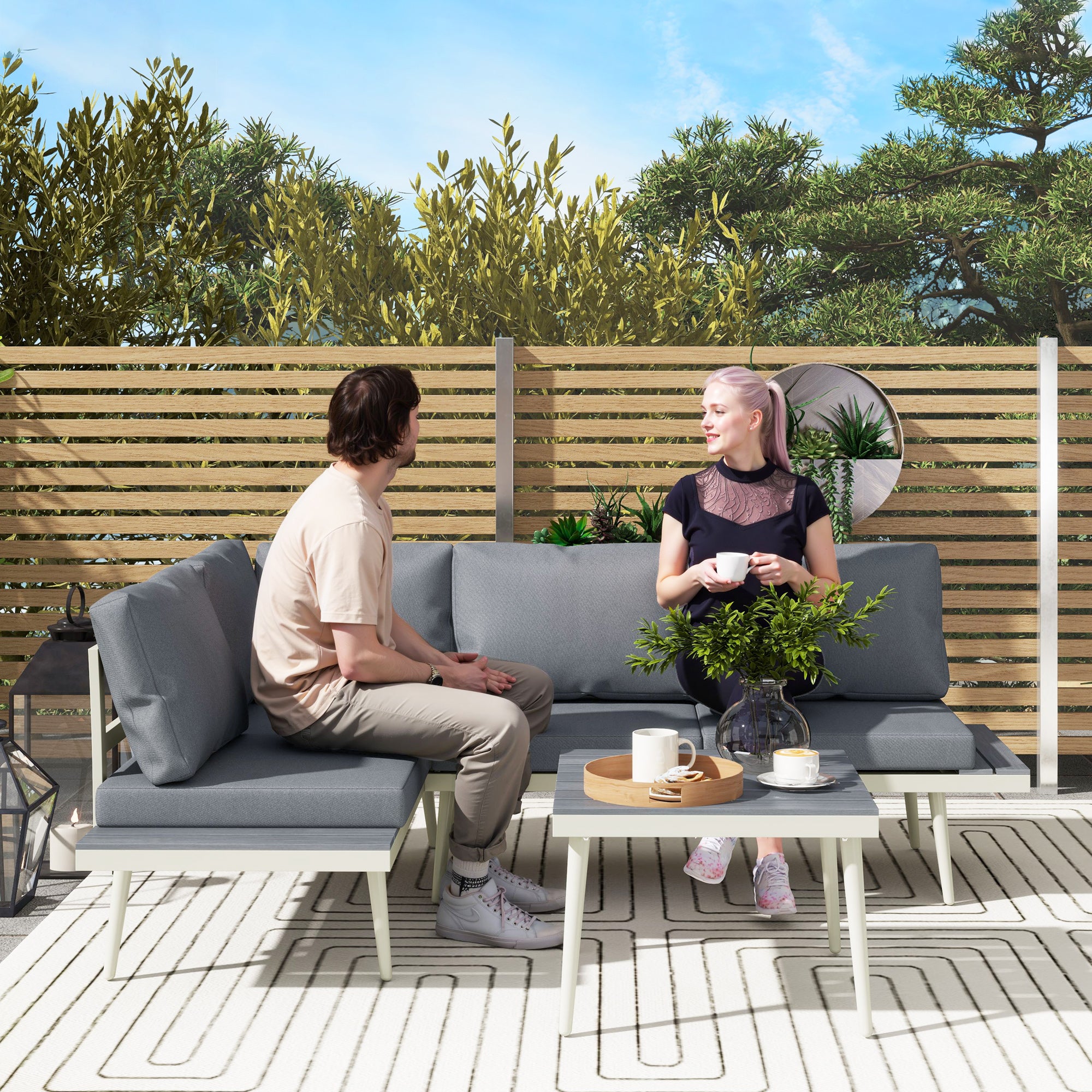 Outsunny 3-Piece Garden Lounge Set with Adjustable Lounger, Grey