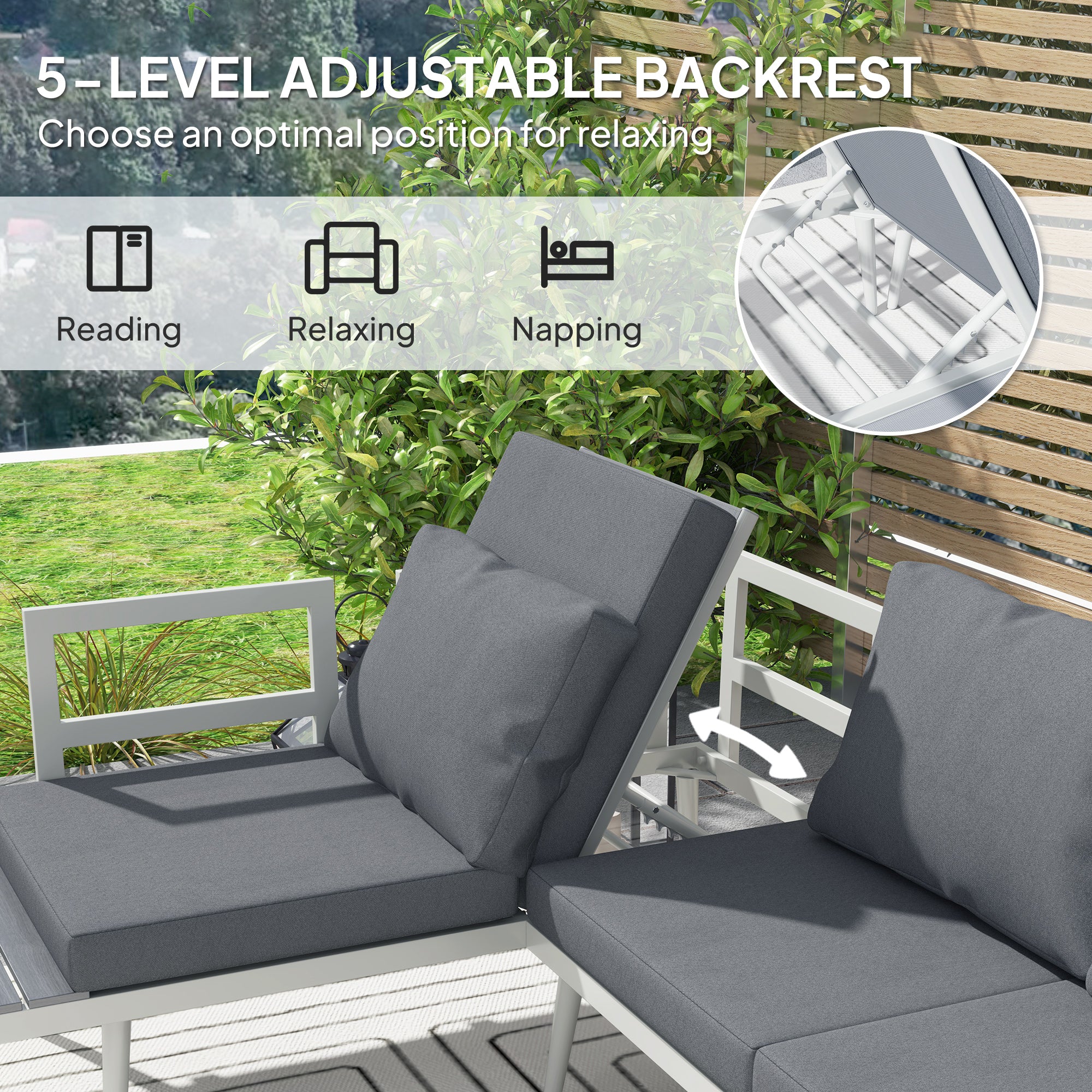 Outsunny 3-Piece Garden Lounge Set with Adjustable Lounger, Grey