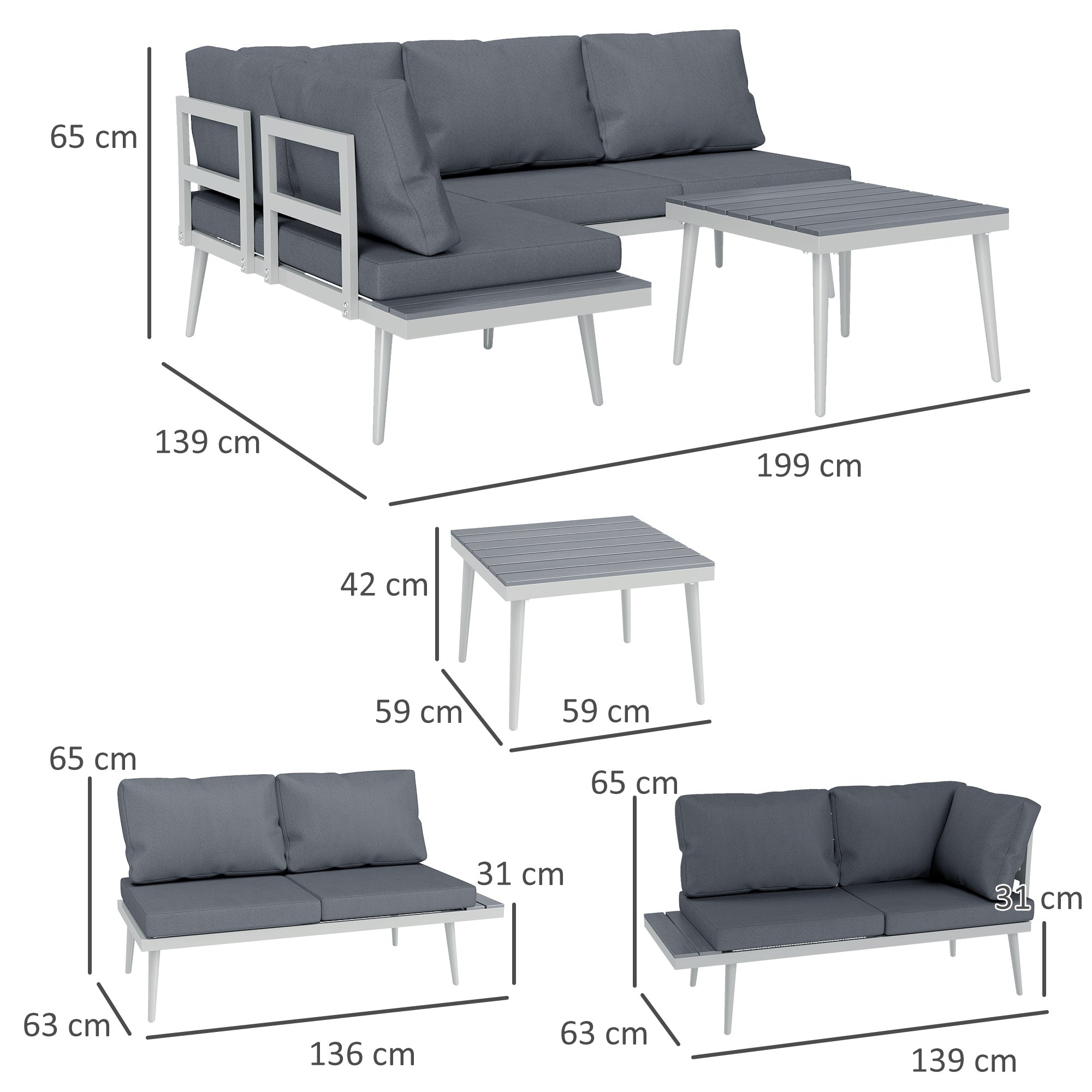 Outsunny 3-Piece Garden Lounge Set with Adjustable Lounger, Grey