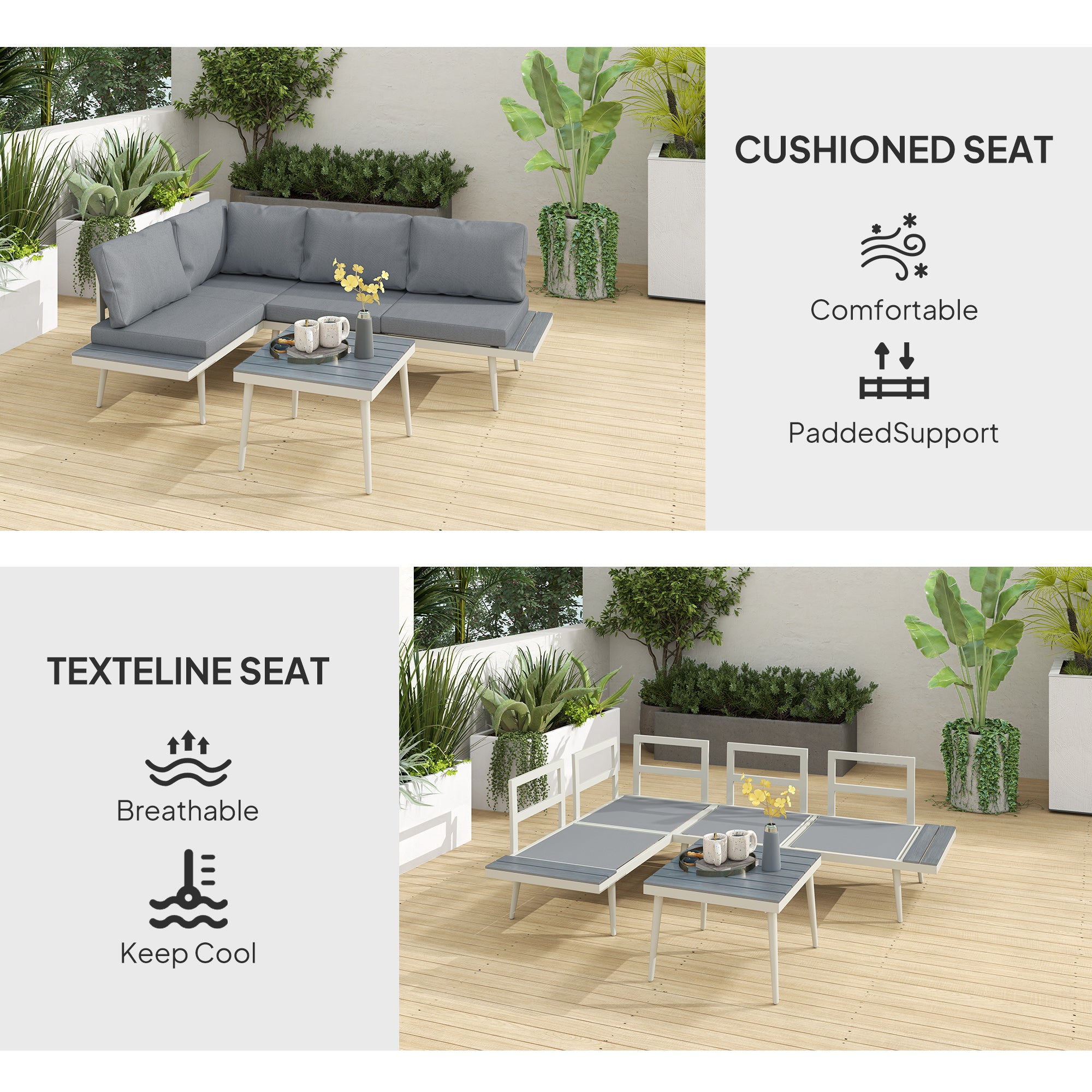 Outsunny 3-Piece Garden Lounge Set with Adjustable Lounger, Grey