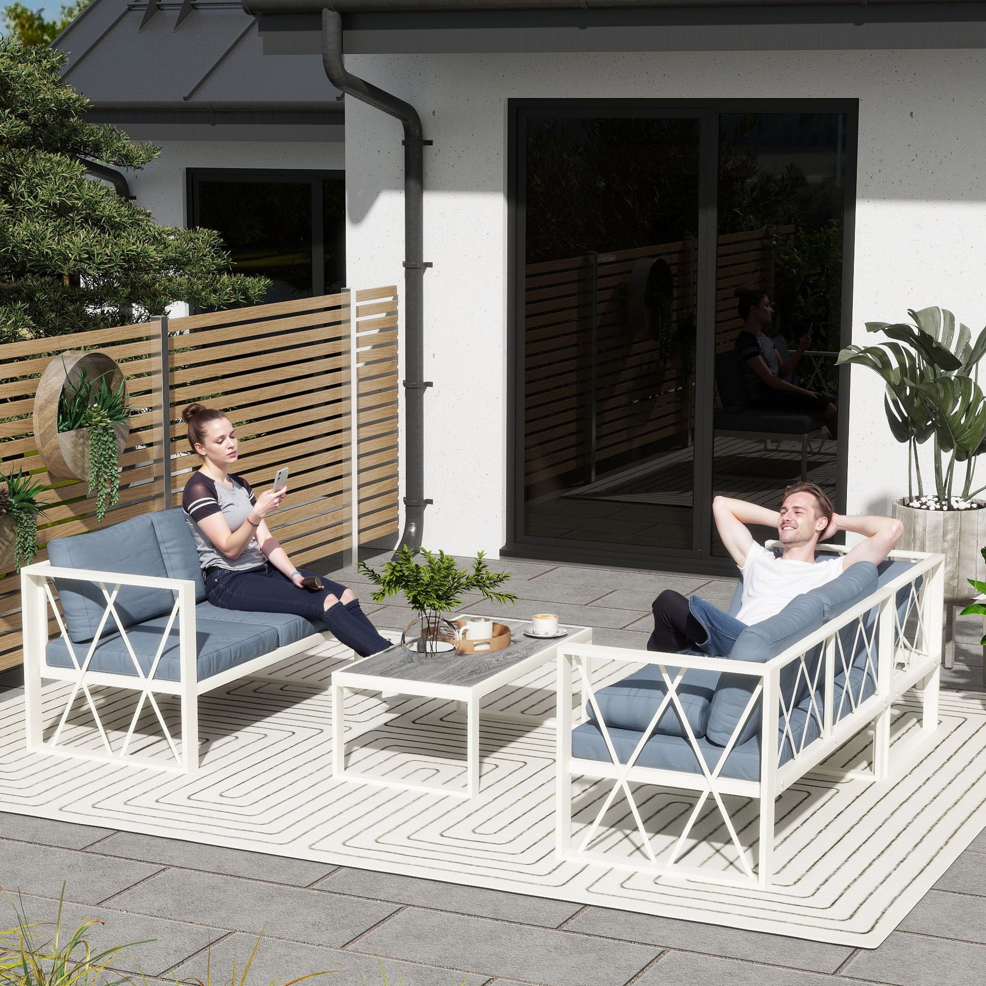 Outsunny 5-Seater Grey Sectional Outdoor Sofa Set with Table