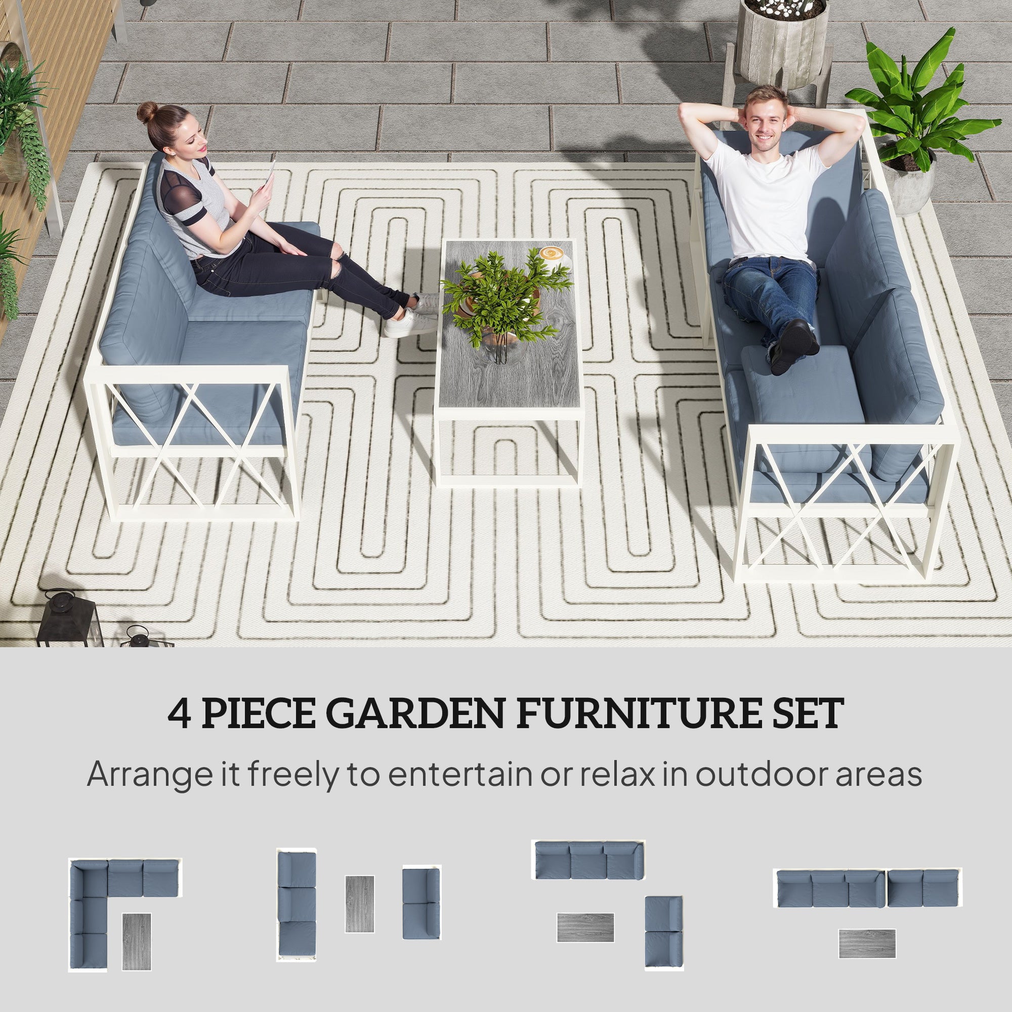 Outsunny 5-Seater Grey Sectional Outdoor Sofa Set with Table