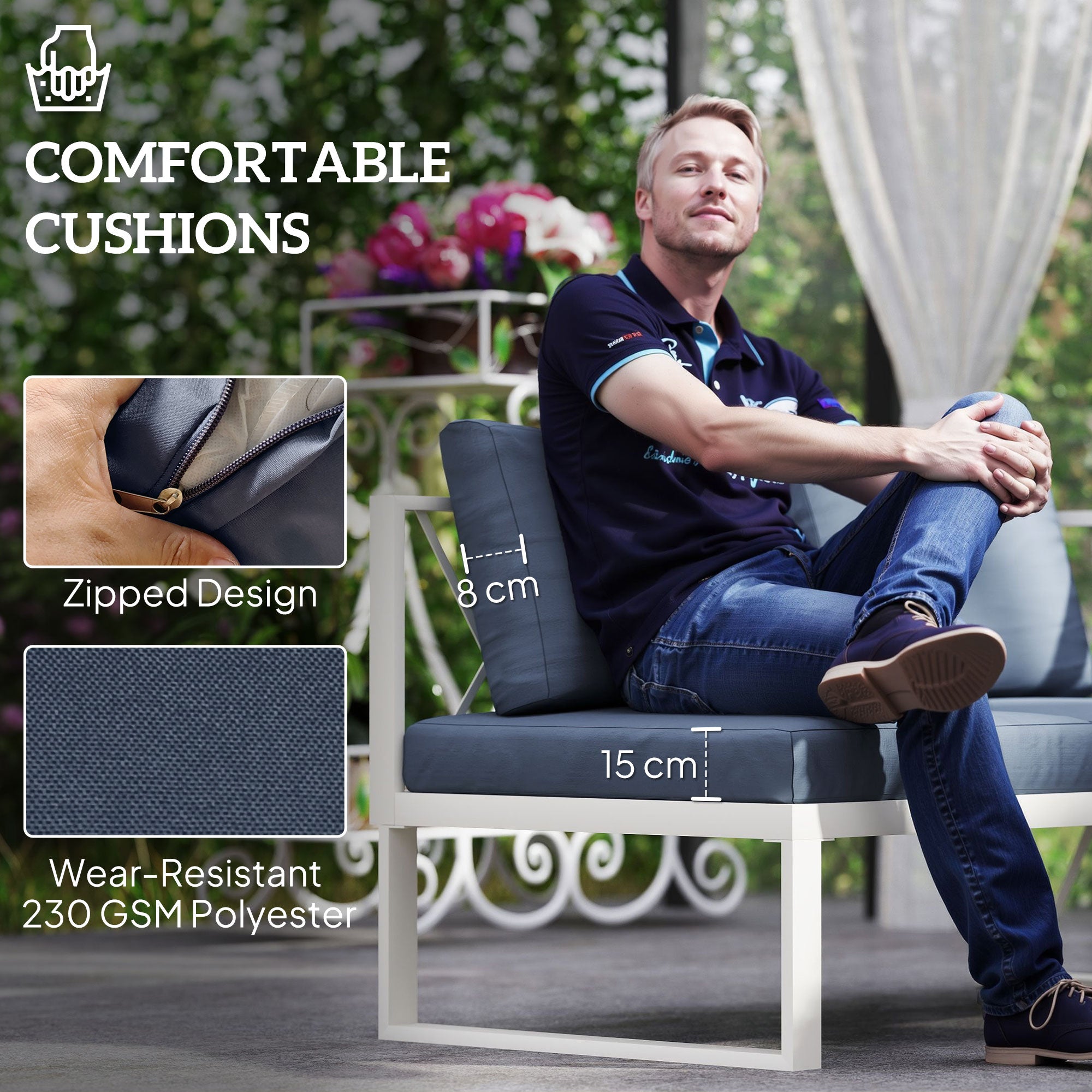 Outsunny 5-Seater Grey Sectional Outdoor Sofa Set with Table