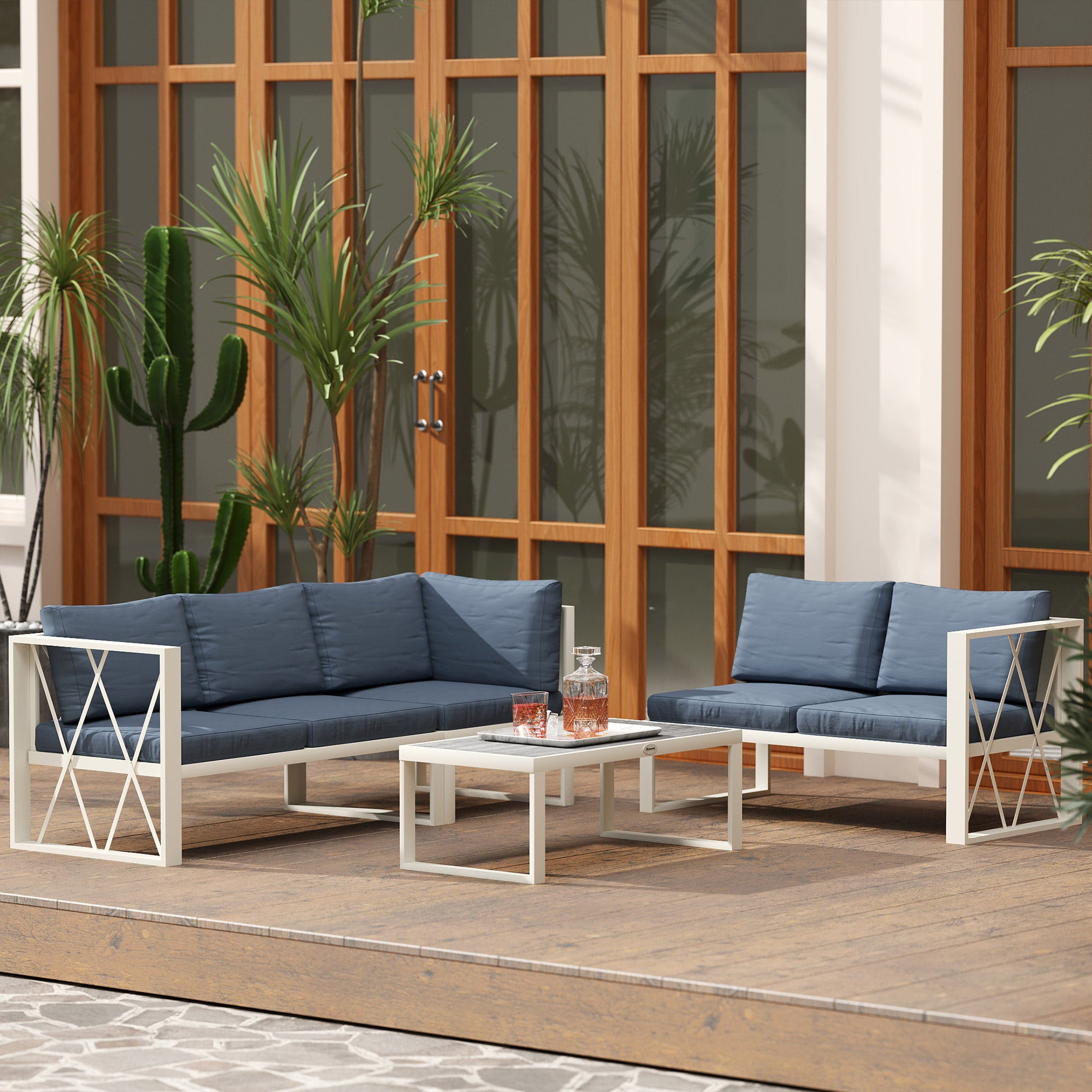 Outsunny 5-Seater Grey Sectional Outdoor Sofa Set with Table