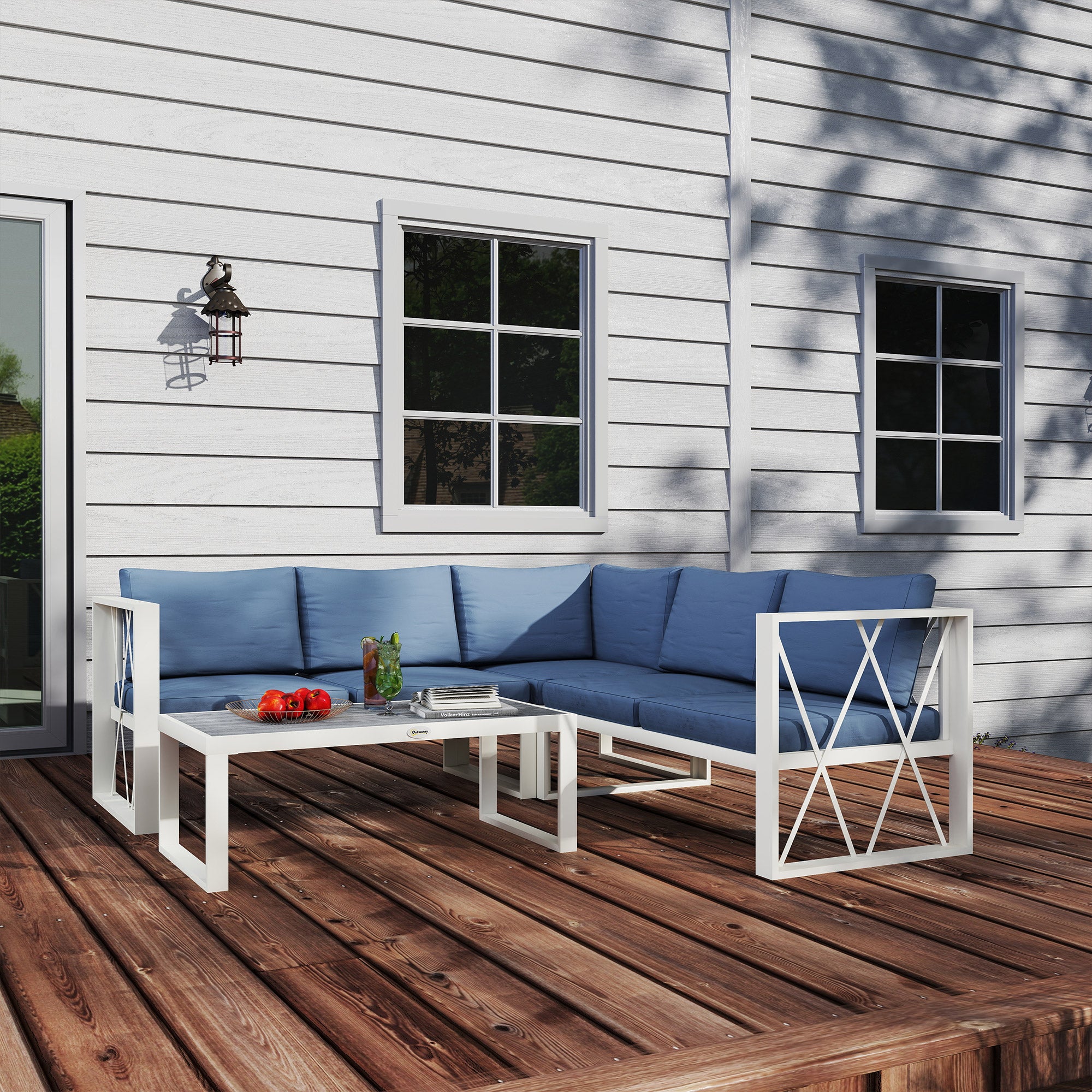 Outsunny 5-Seater Grey Sectional Outdoor Sofa Set with Table