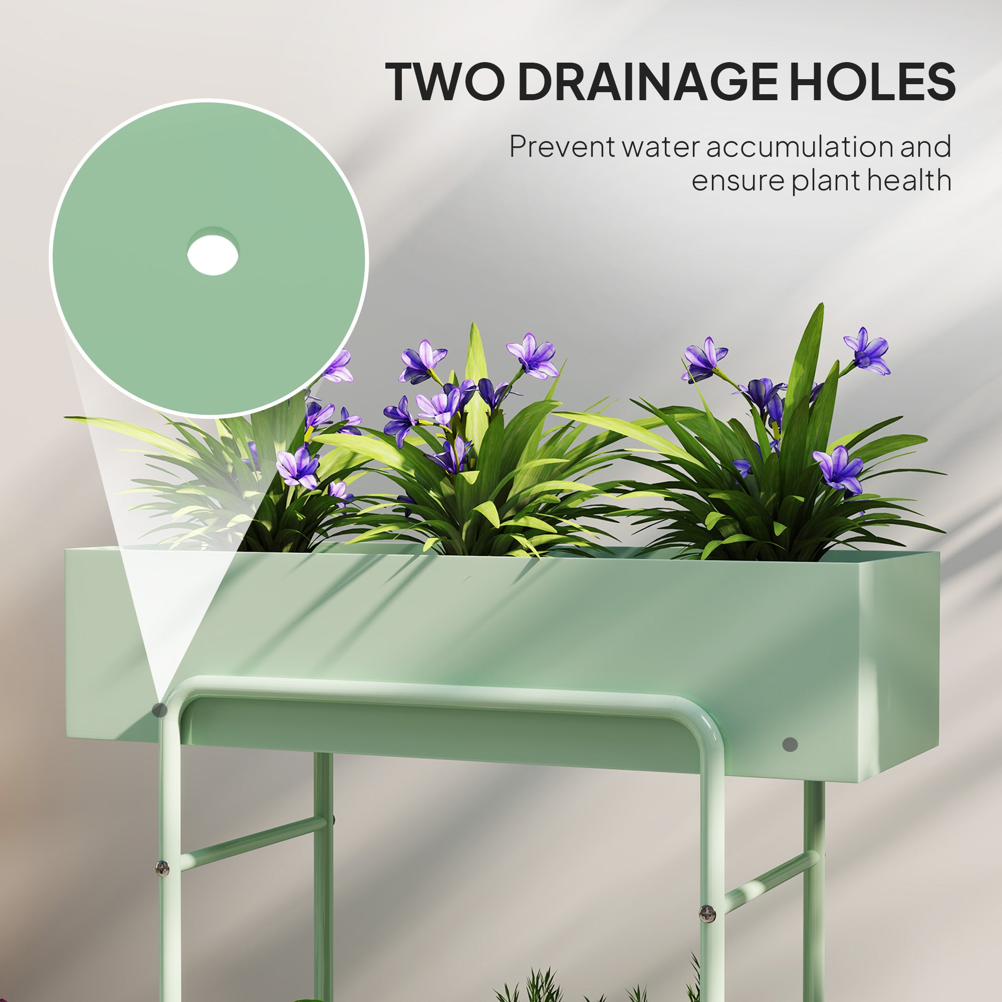 Outsunny Green Metal Two-Tier Plant Stand with Drain Holes